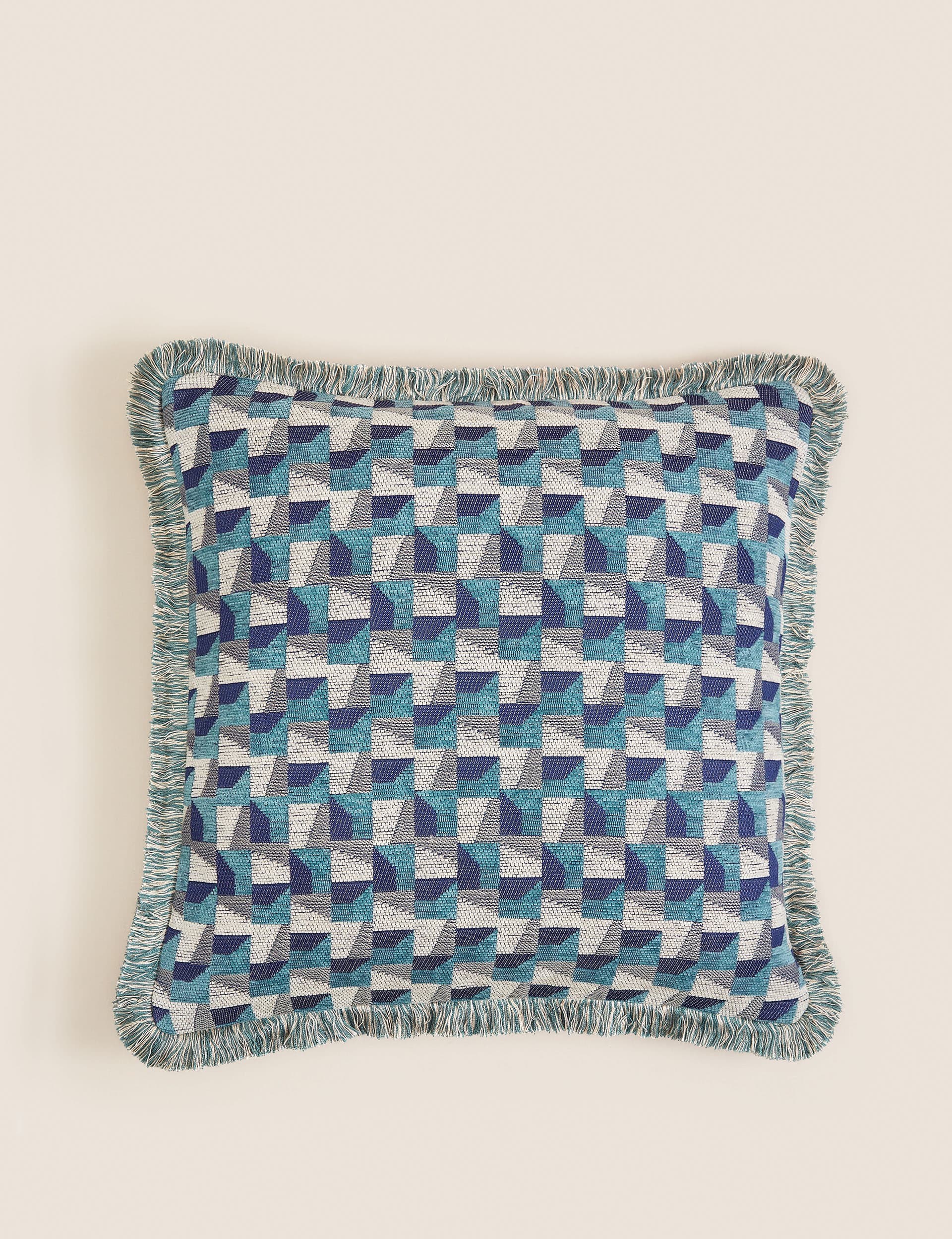 M&S Chenille Geometric Cushion - Teal Mix, Teal Mix