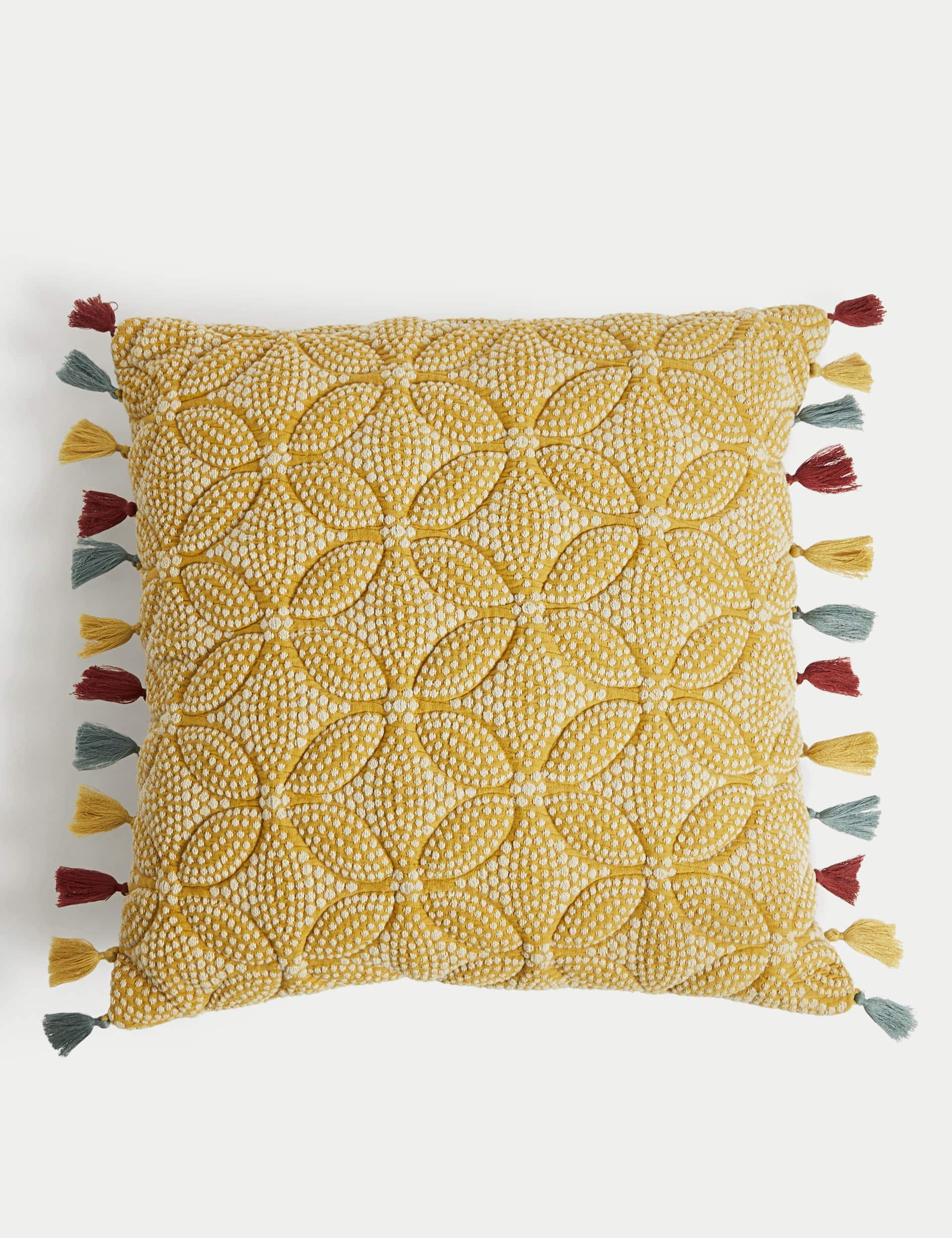 M&S Pure Cotton Geometric Embroidered Cushion - Ochre, Ochre