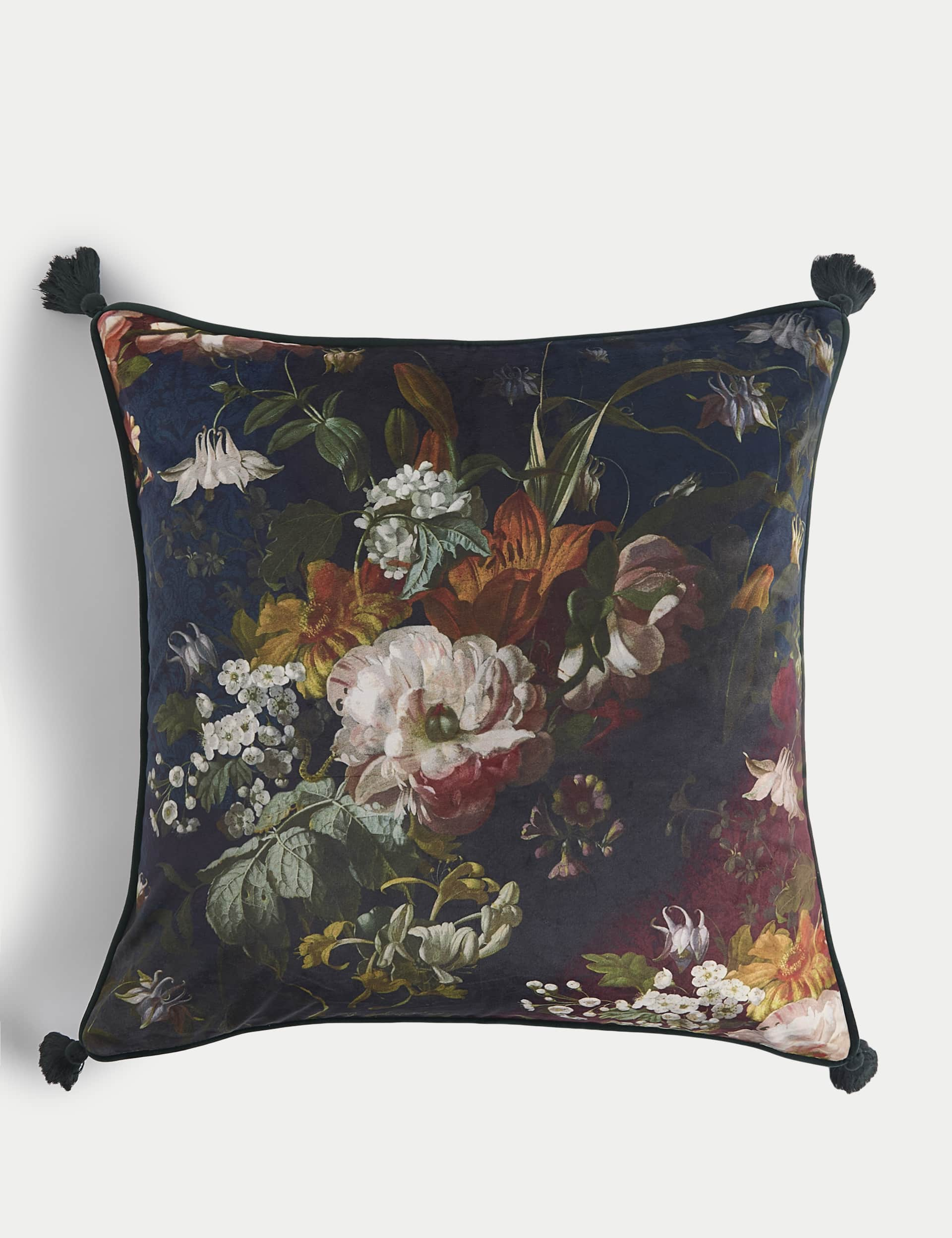 M&S X National Gallery Velvet Floral Cushion - Navy Mix, Navy Mix