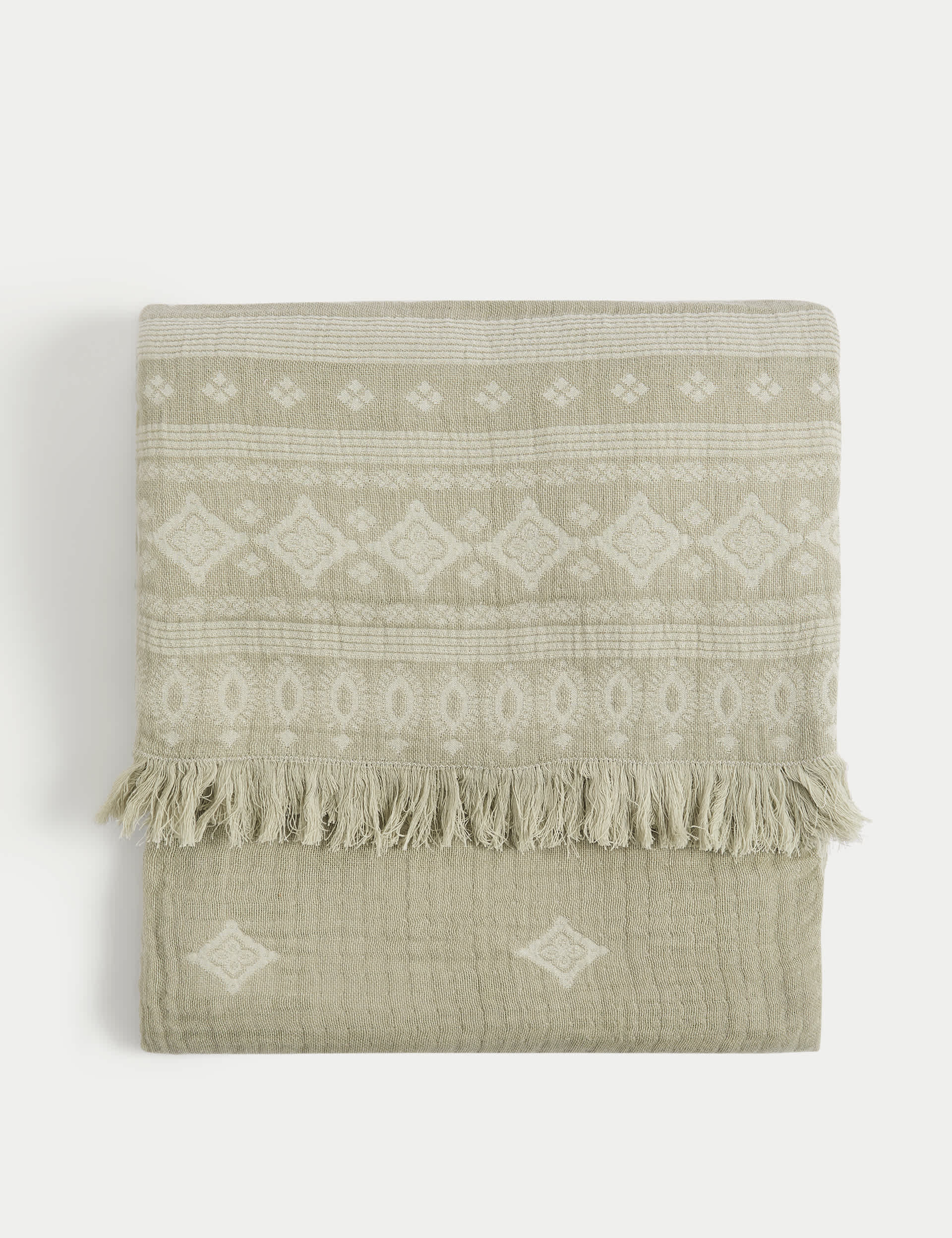 M&S X Fired Earth Jaipur Bandhani Pure Cotton Gauze Throw - Weald Green, Weald Green