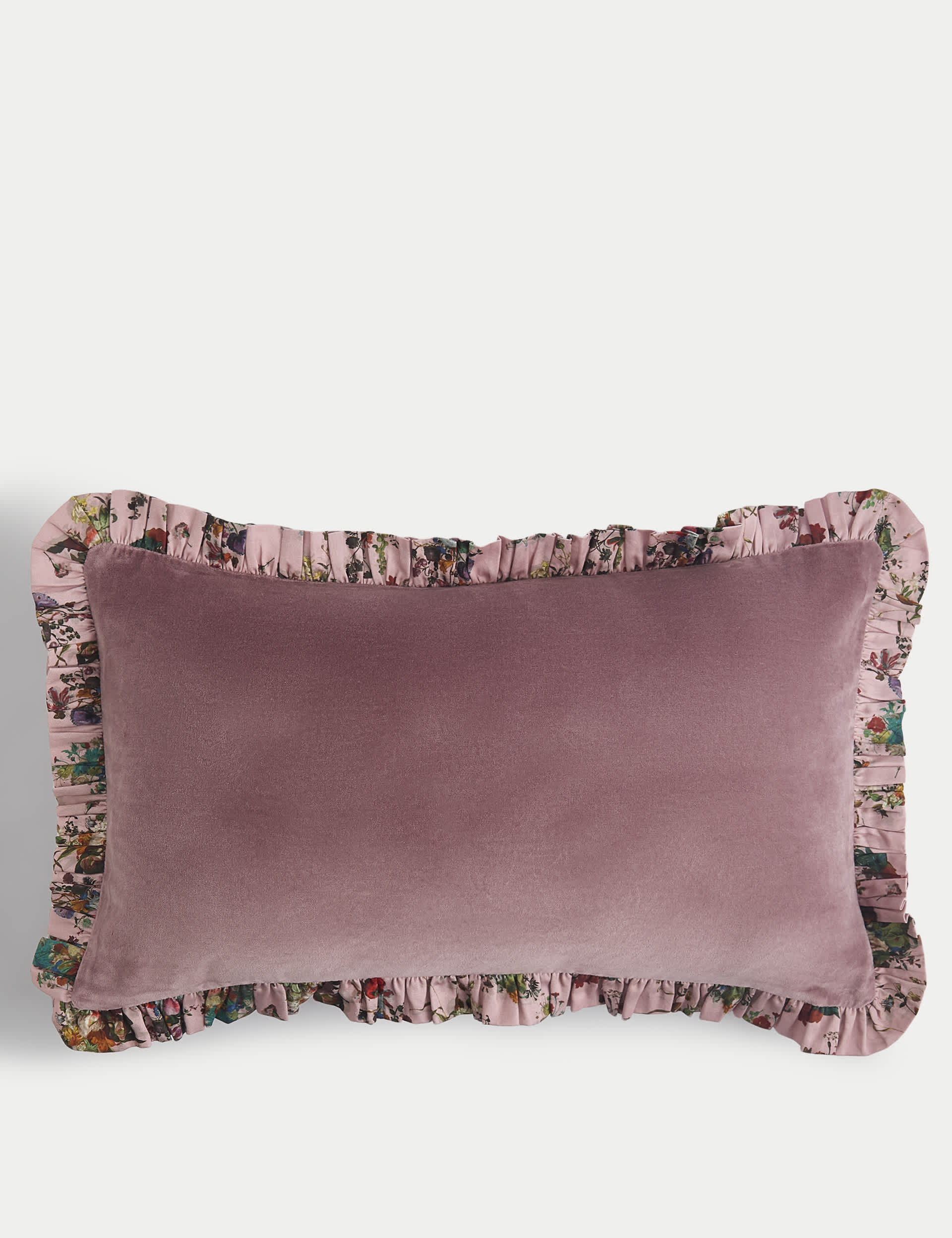 M&S X National Gallery Velvet Ruffle Trim Bolster Cushion - Purple Mix, Purple Mix