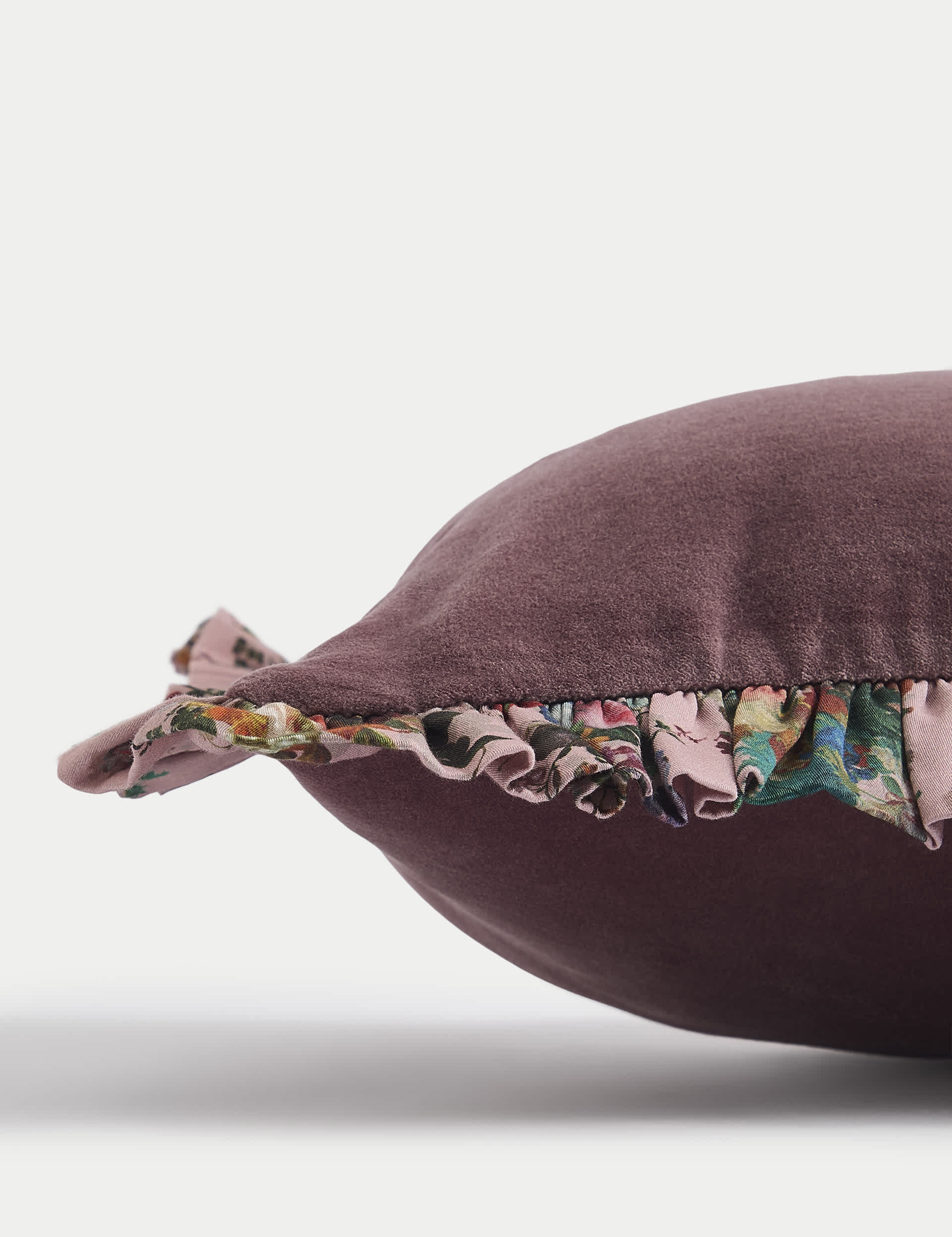 M&S X National Gallery Velvet Ruffle Trim Bolster Cushion - Purple Mix, Purple Mix