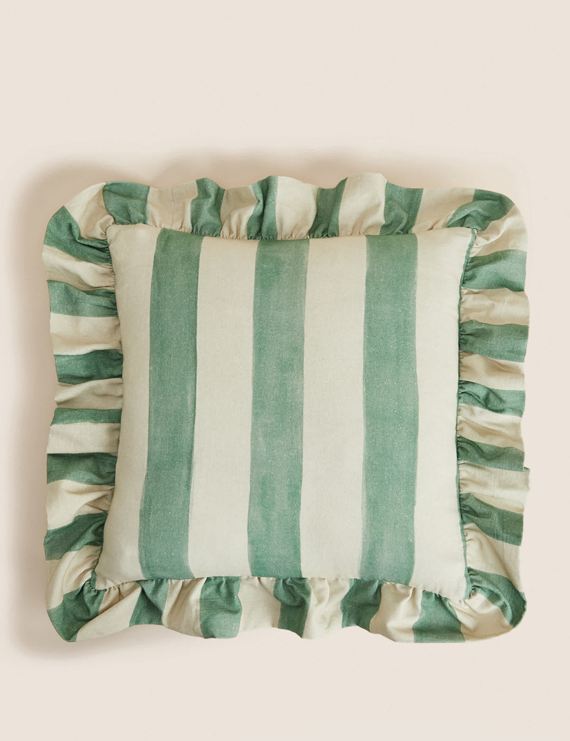 M&S Pure Cotton Striped Cushion - Green Mix, Green Mix