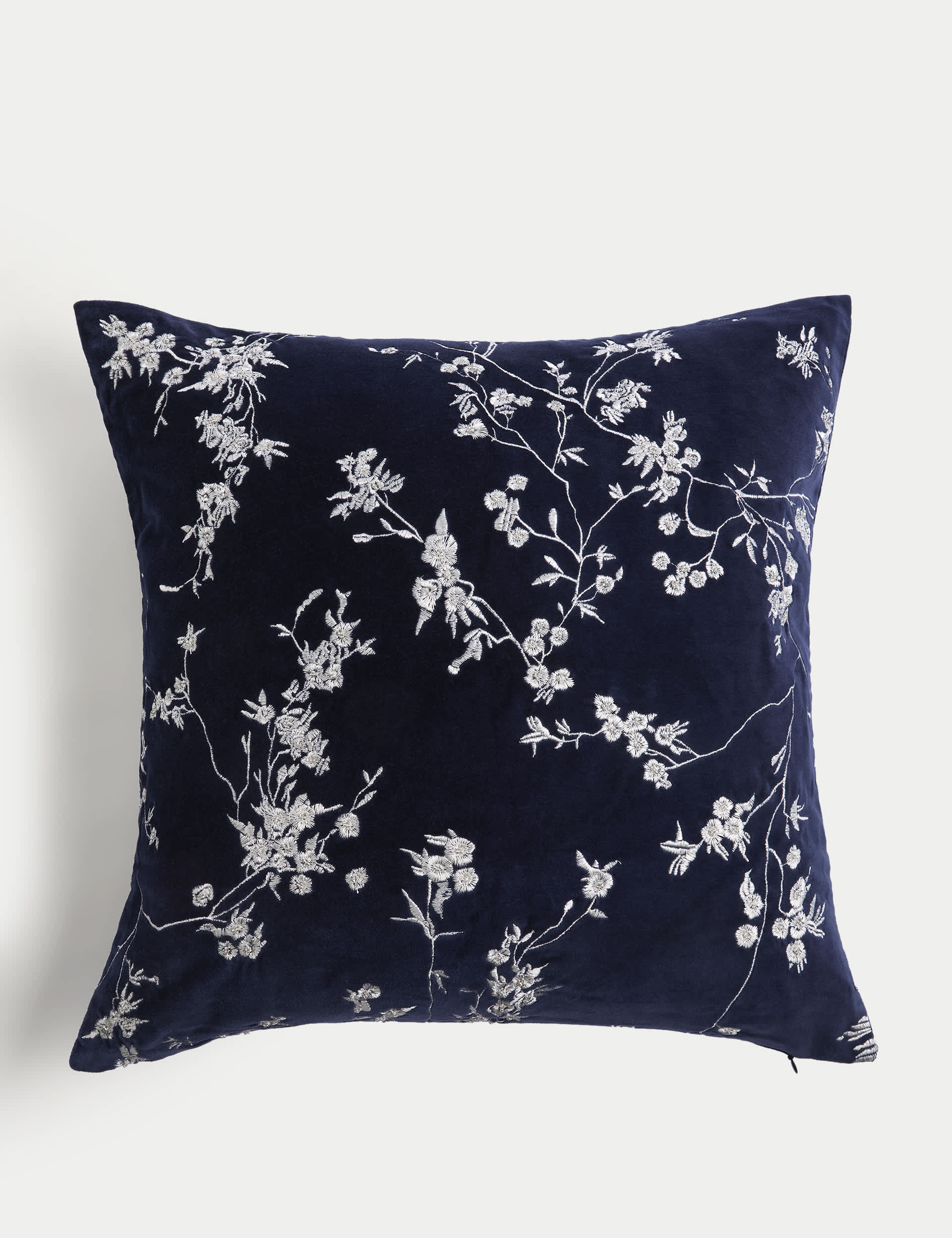 M&S Velvet Cherry Blossom Embroidered Cushion - Navy Mix, Navy Mix,Pink Mix