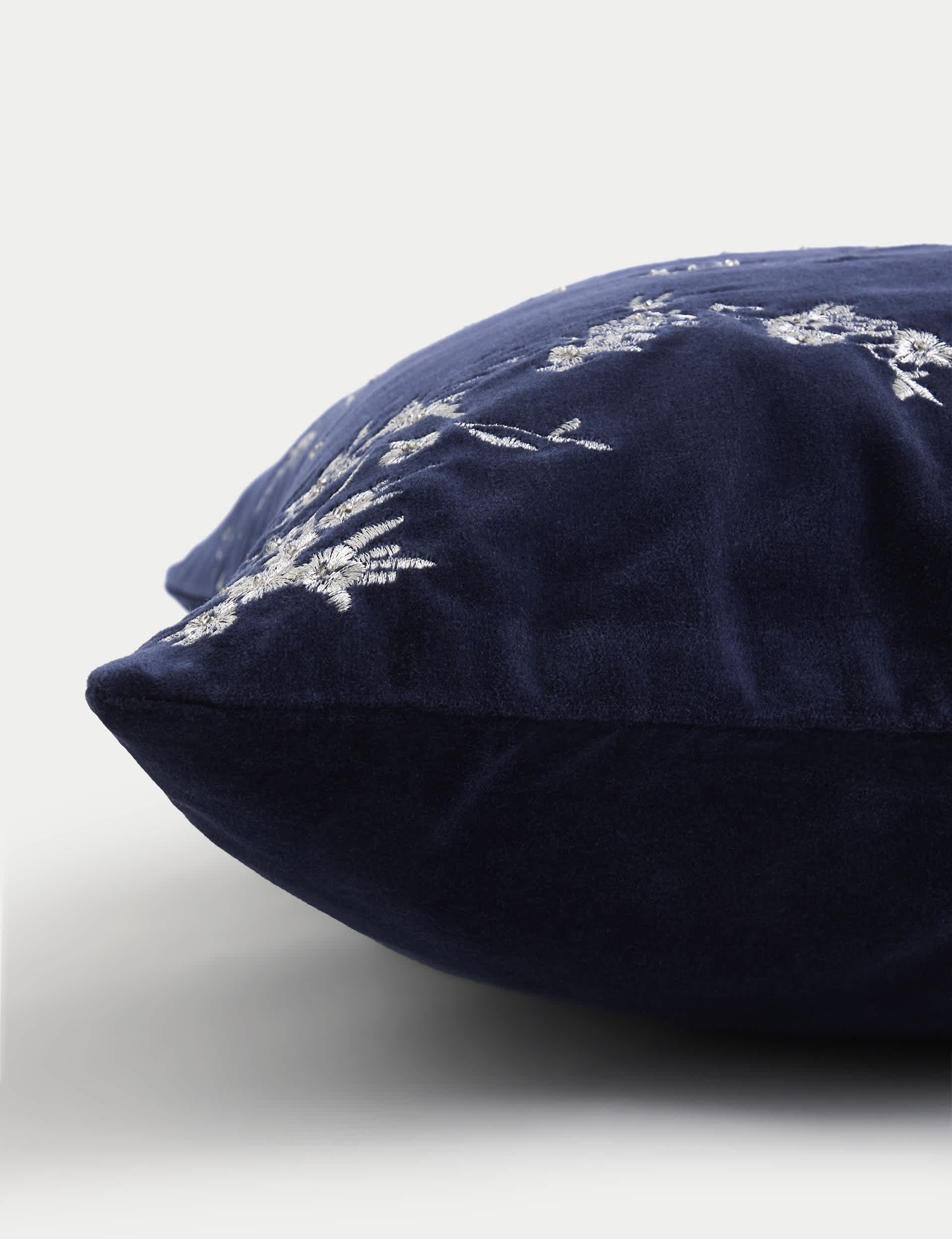 M&S Collection Velvet Cherry Blossom Embroidered Cushion - Navy Mix, Light Grey,Navy Mix,Pink Mix