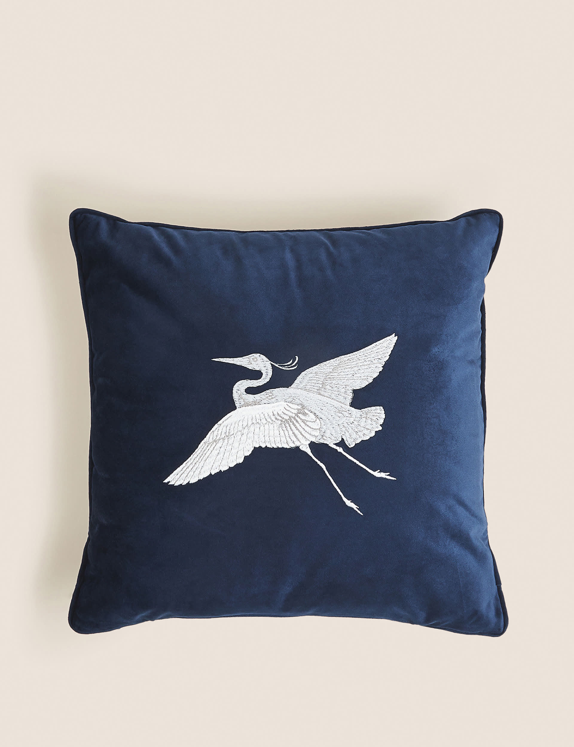 M&S Velvet Bird Embroidered Cushion - Navy, Navy