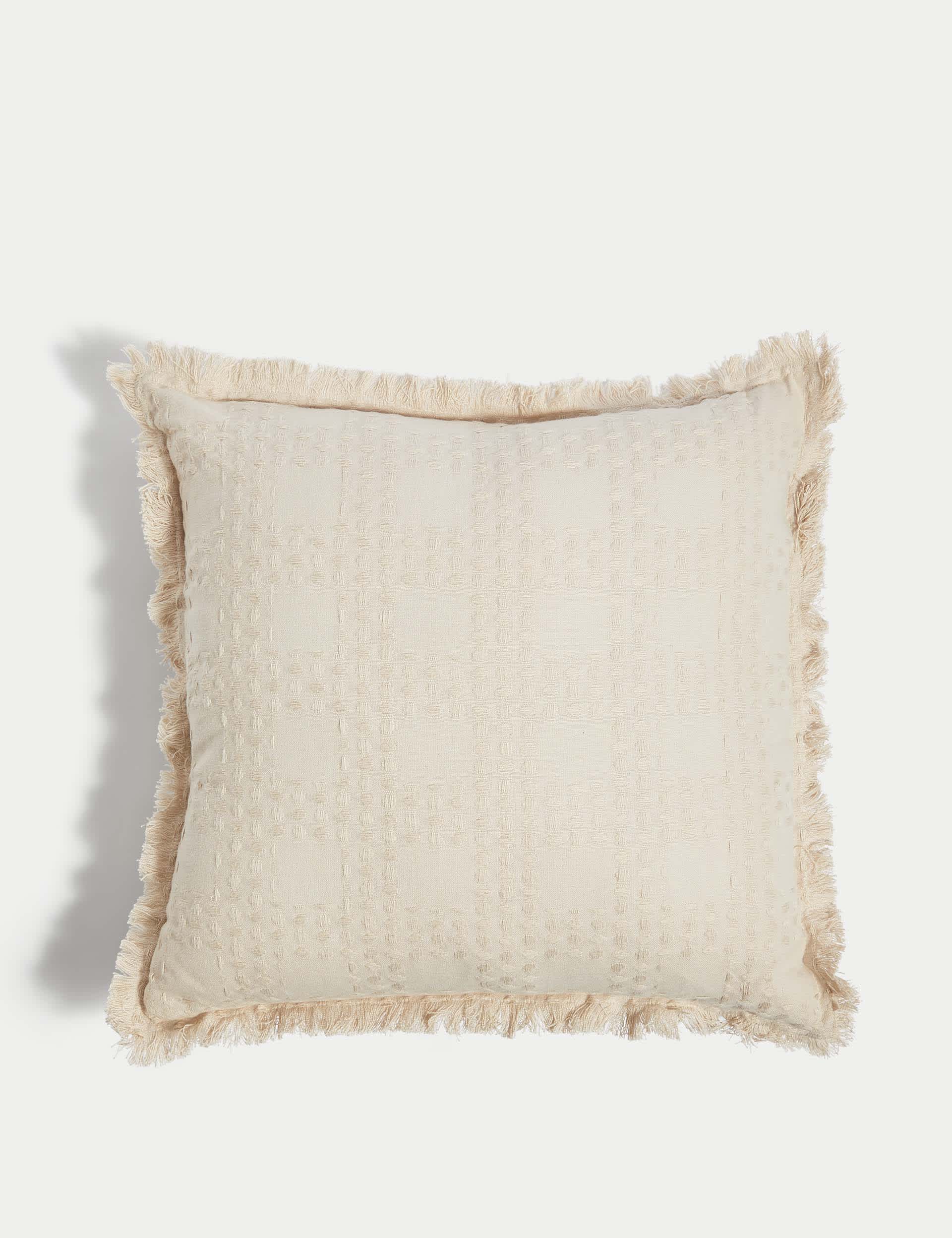 M&S Pure Cotton Checked Textured Cushion - Neutral, Neutral