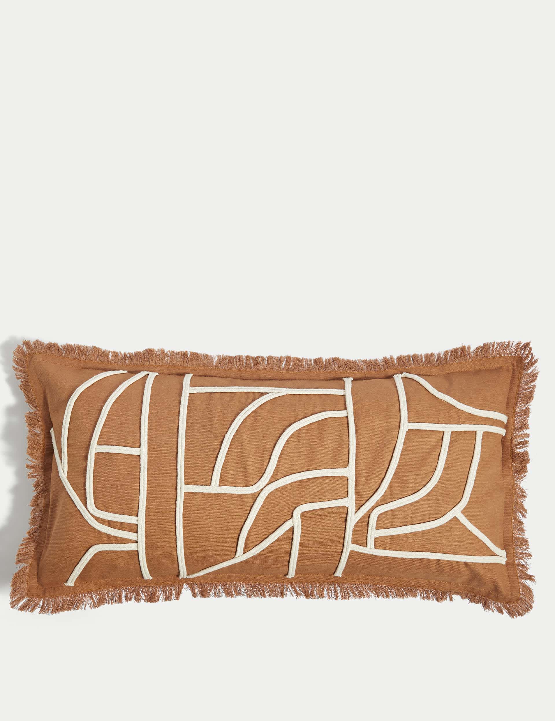 M&S Pure Cotton Embroidered Bolster Cushion - Brown Mix, Brown Mix