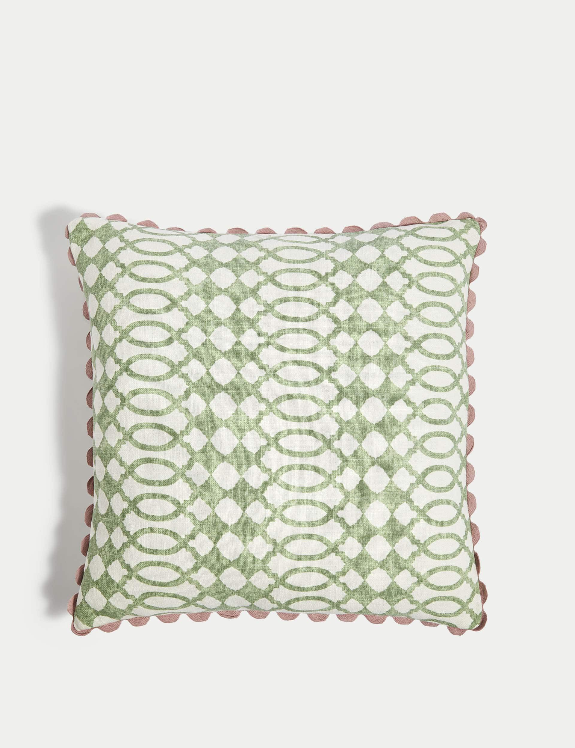 M&S Pure Cotton Geometric Cushion - Green Mix, Green Mix