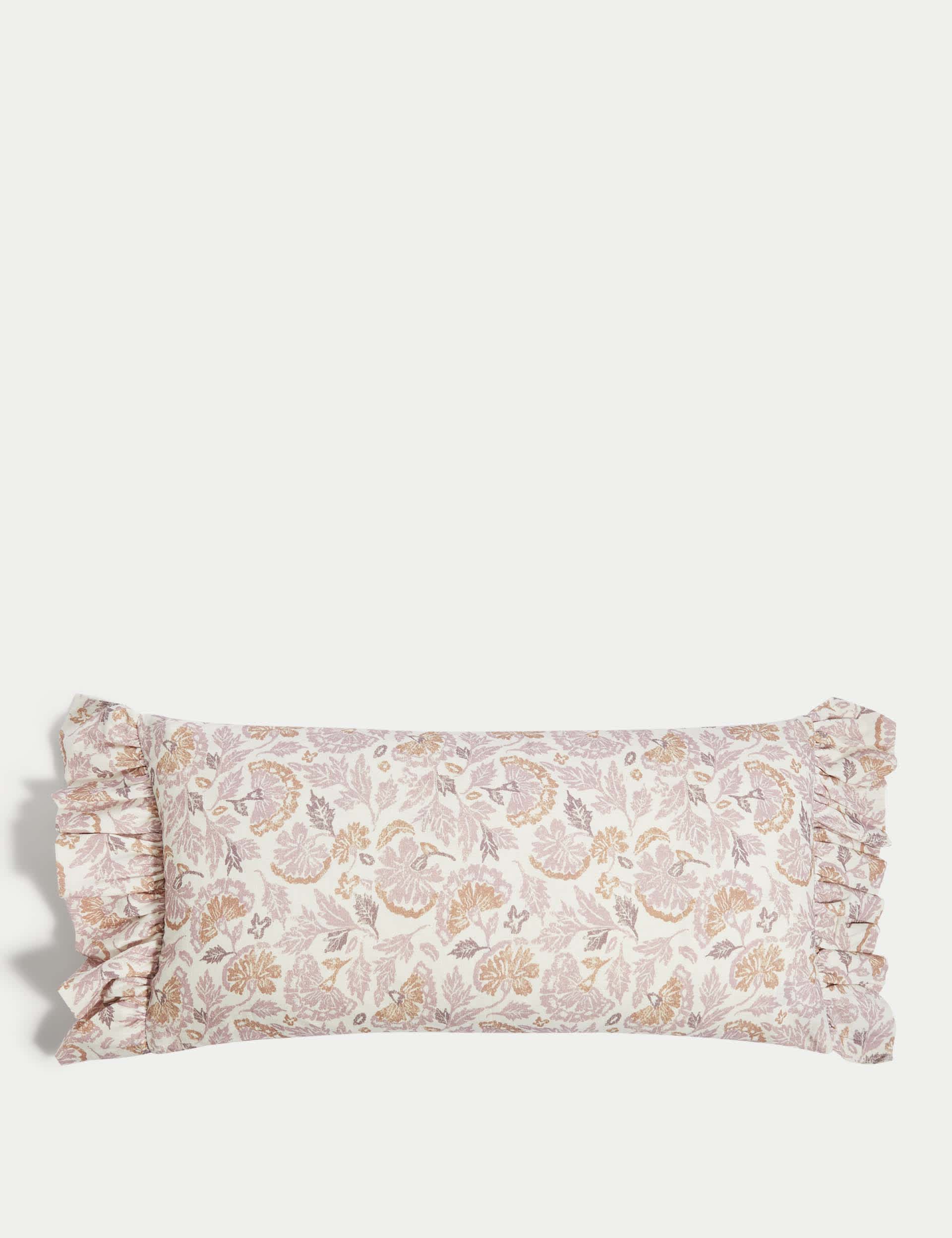 M&S Cotton with Linen Floral Bolster Cushion - Pink Mix, Pink Mix