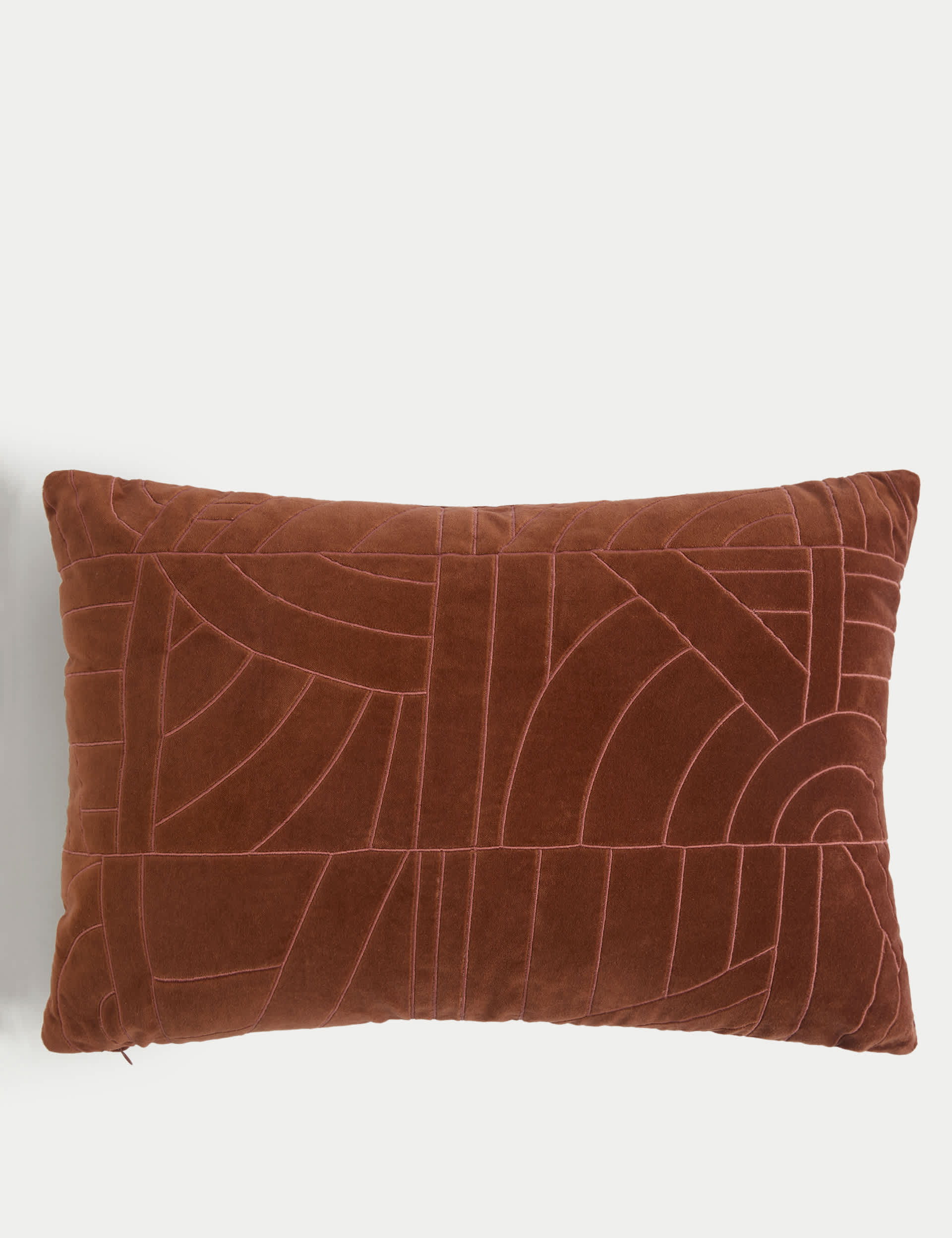 M&S Velvet Embroidered Bolster Cushion - Rust, Rust