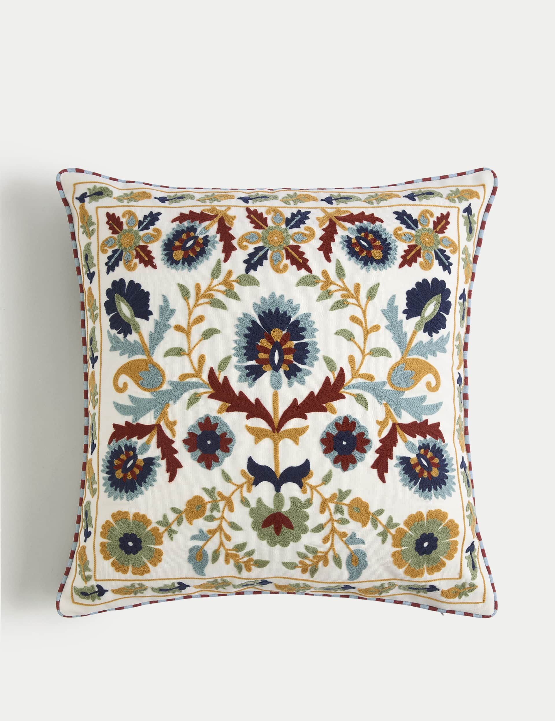 M&S Pure Cotton Floral Embroidered Cushion - Ivory Mix, Ivory Mix