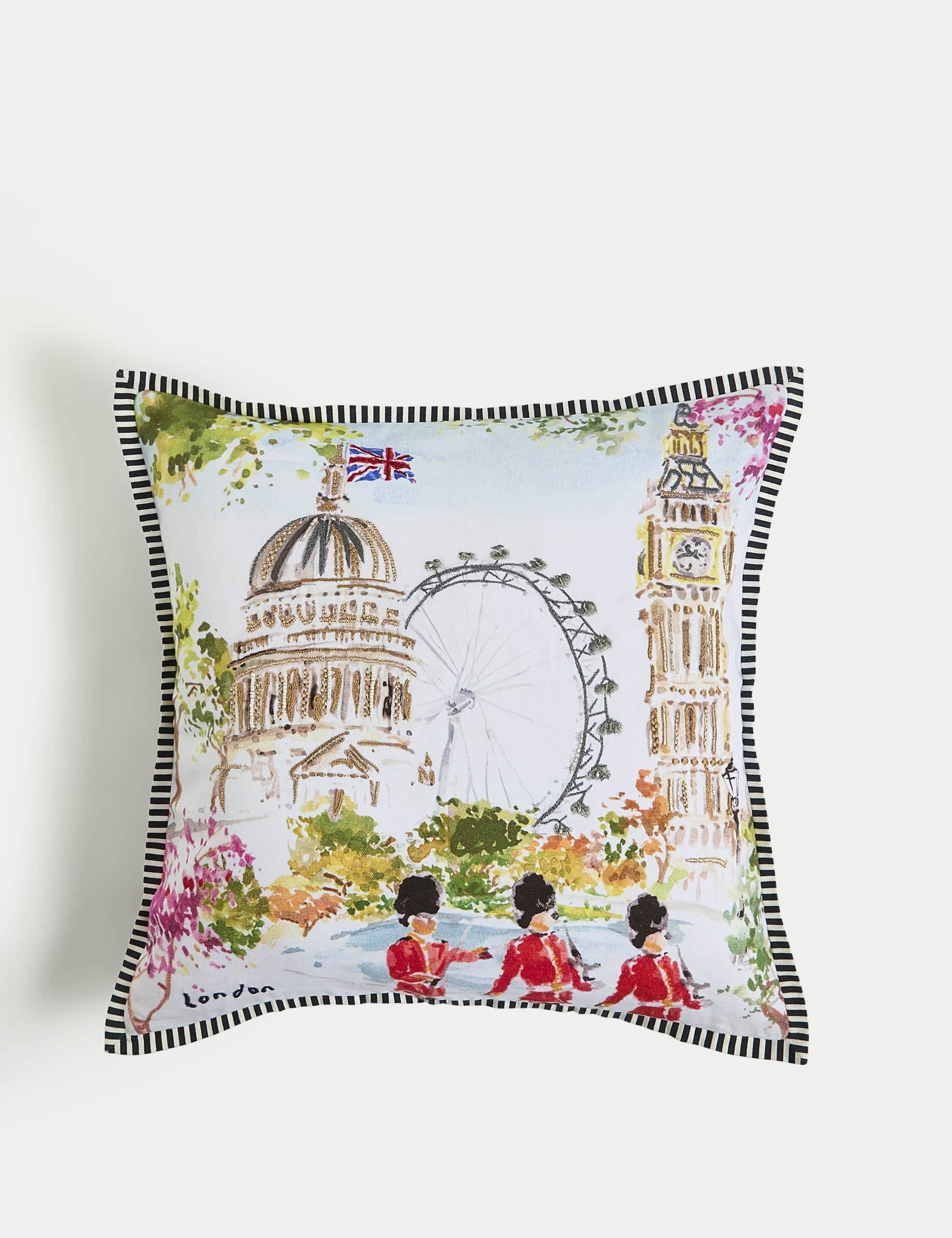 M&S Pure Cotton London Scene Cushion - Multi, Multi