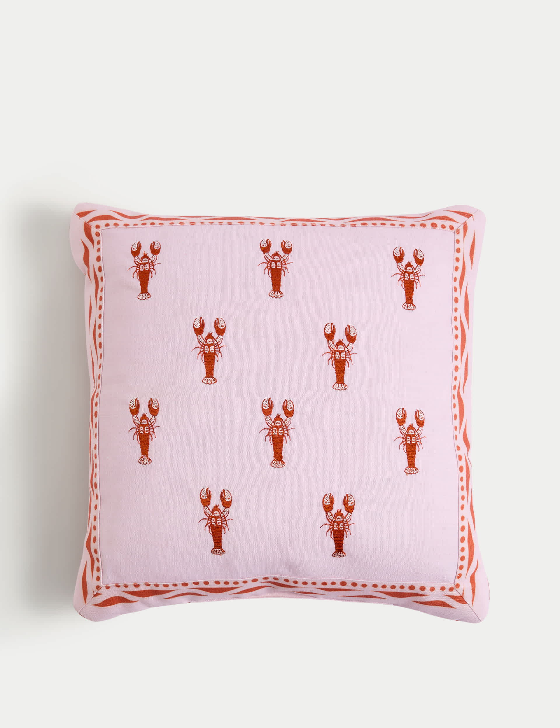 M&S Lobster Embroidered Outdoor Cushion - Pink Mix, Pink Mix