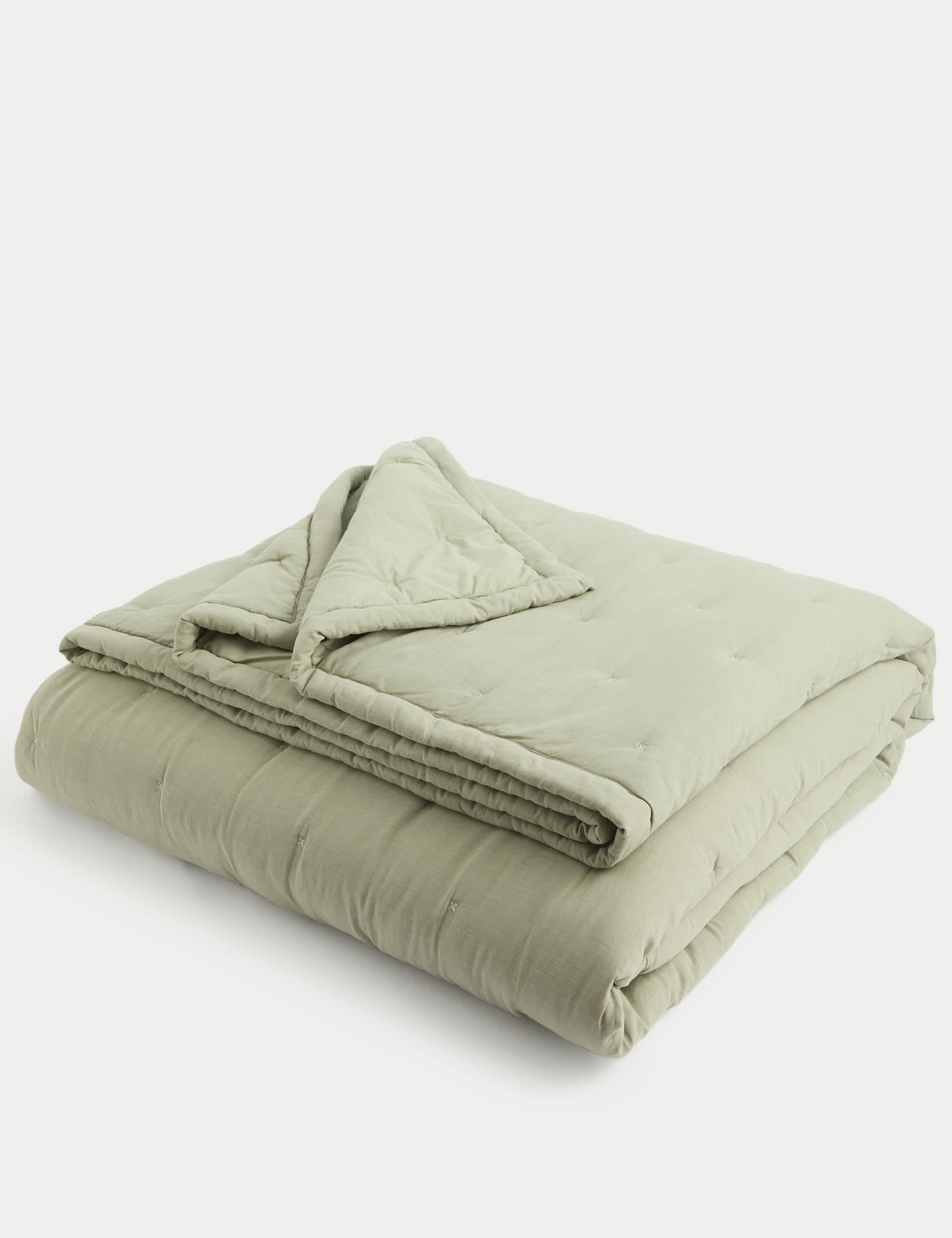 M&S X Fired Earth Cotton with Linen Bedspread - MED - Weald Green, Weald Green