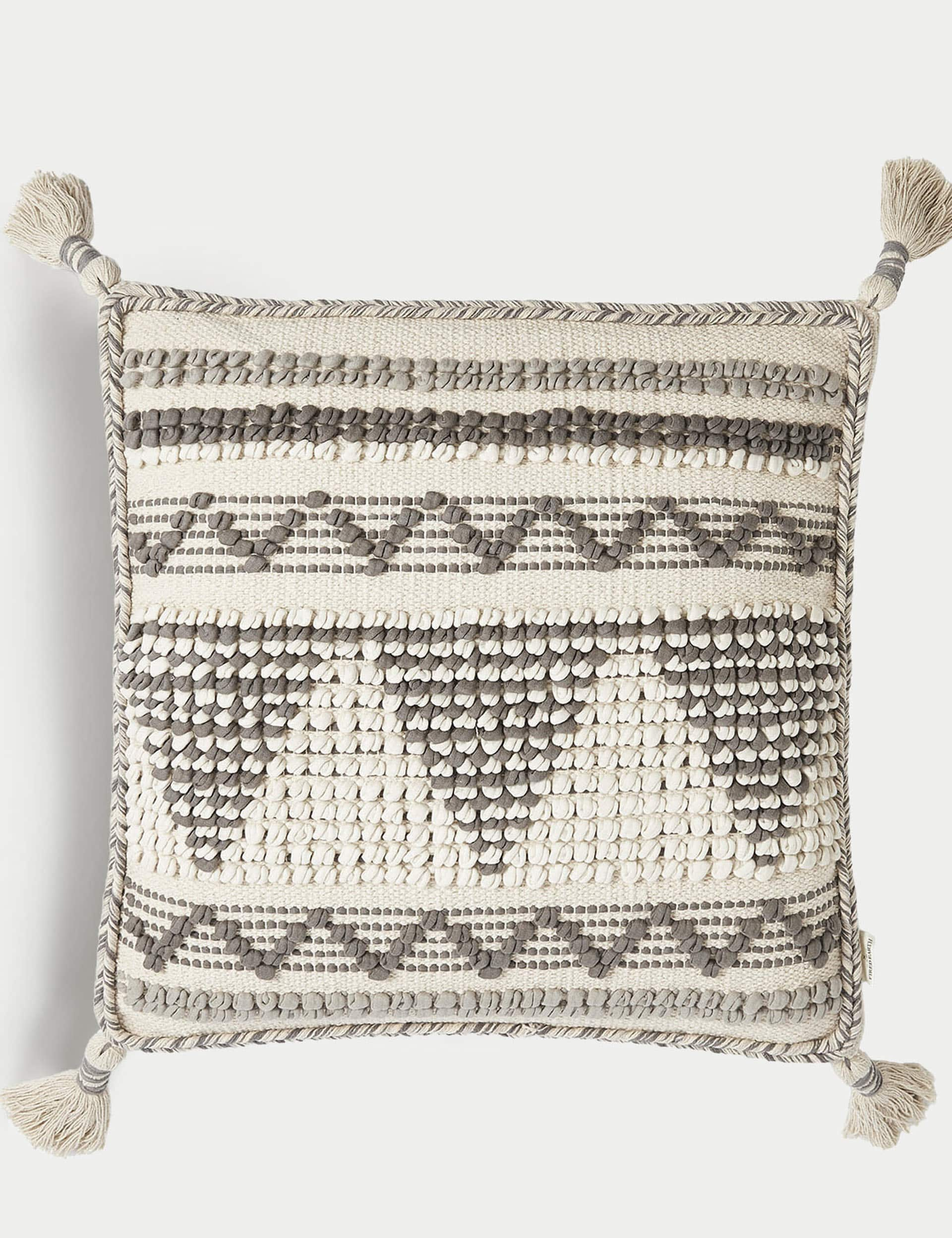 M&S X Fired Earth Jaipur Amar Pure Cotton Textured Cushion - Natural Mix, Natural Mix