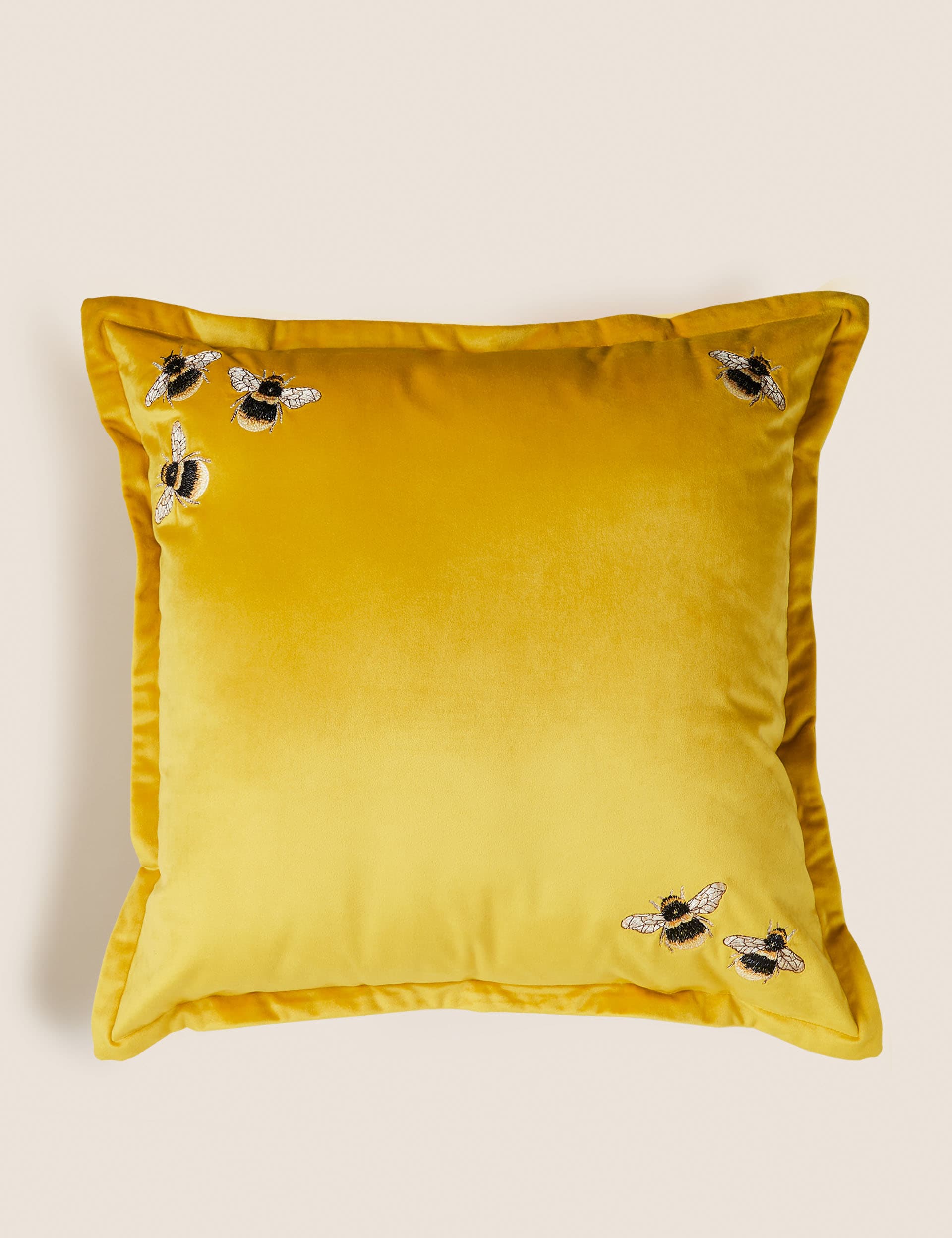 M&S Velvet Bee Embroidered Cushion - Ochre, Ochre