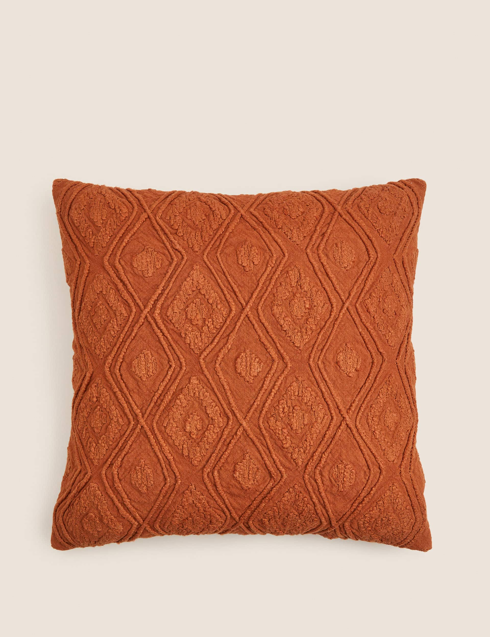 M&S Pure Cotton Geometric Textured Cushion - Terracotta, Terracotta