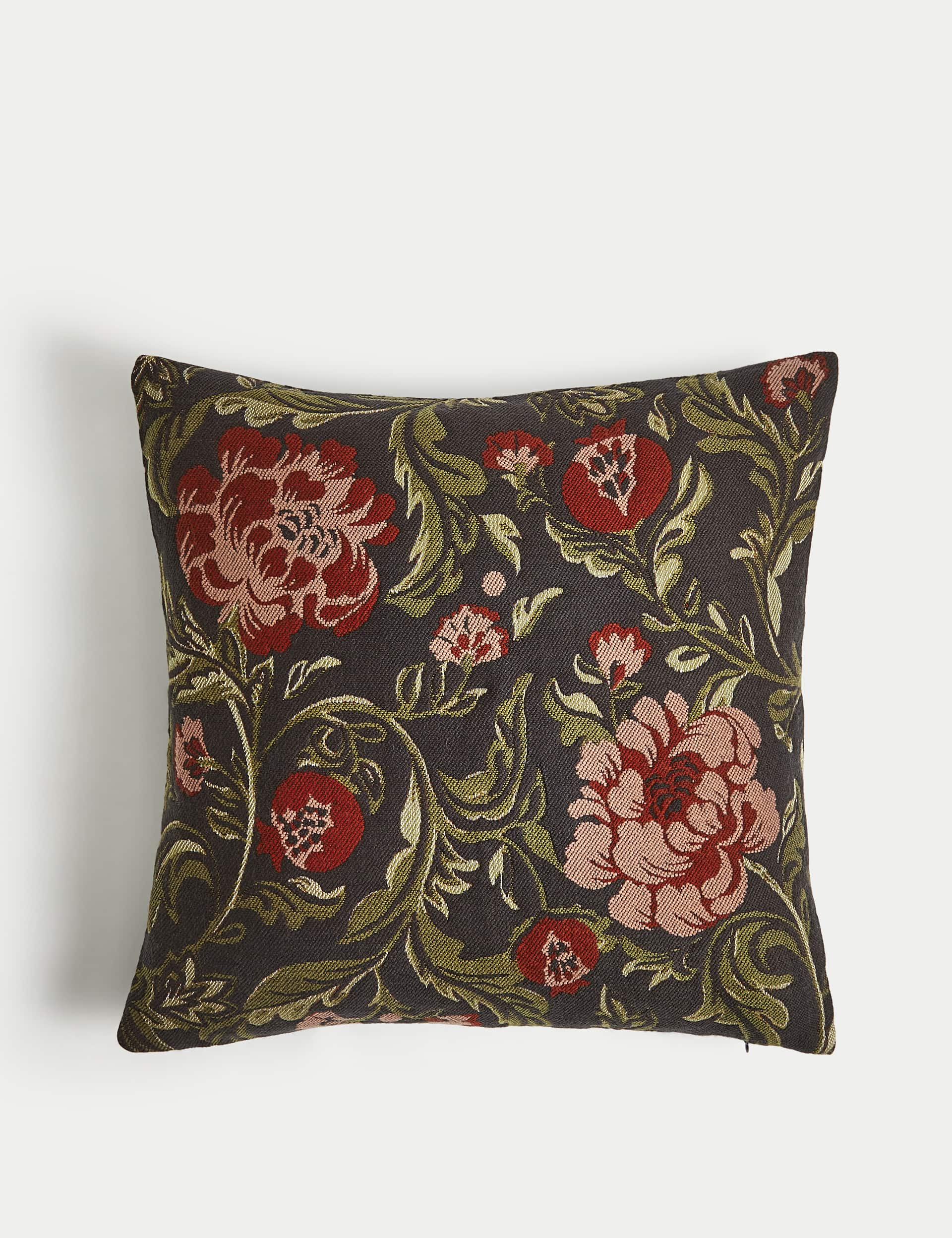 M&S Floral Jacquard Cushion - Charcoal Mix, Charcoal Mix