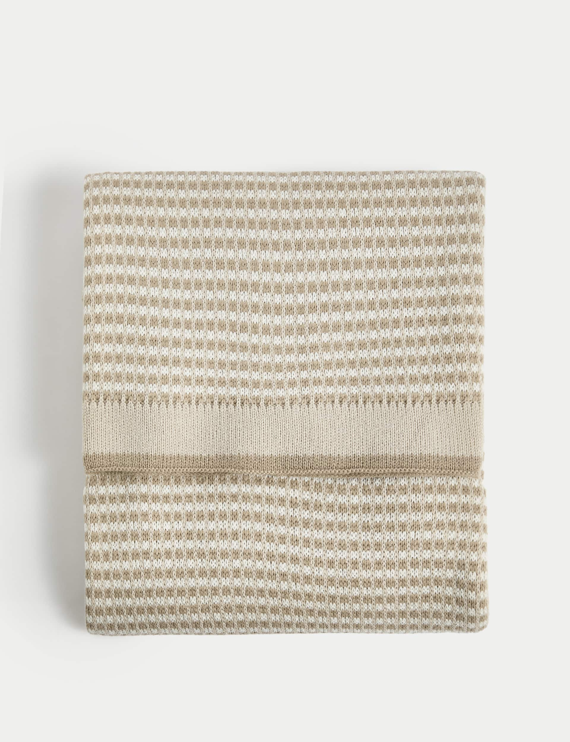 M&S Collection Two Tone Knitted Throw - Neutral, Neutral,Lilac