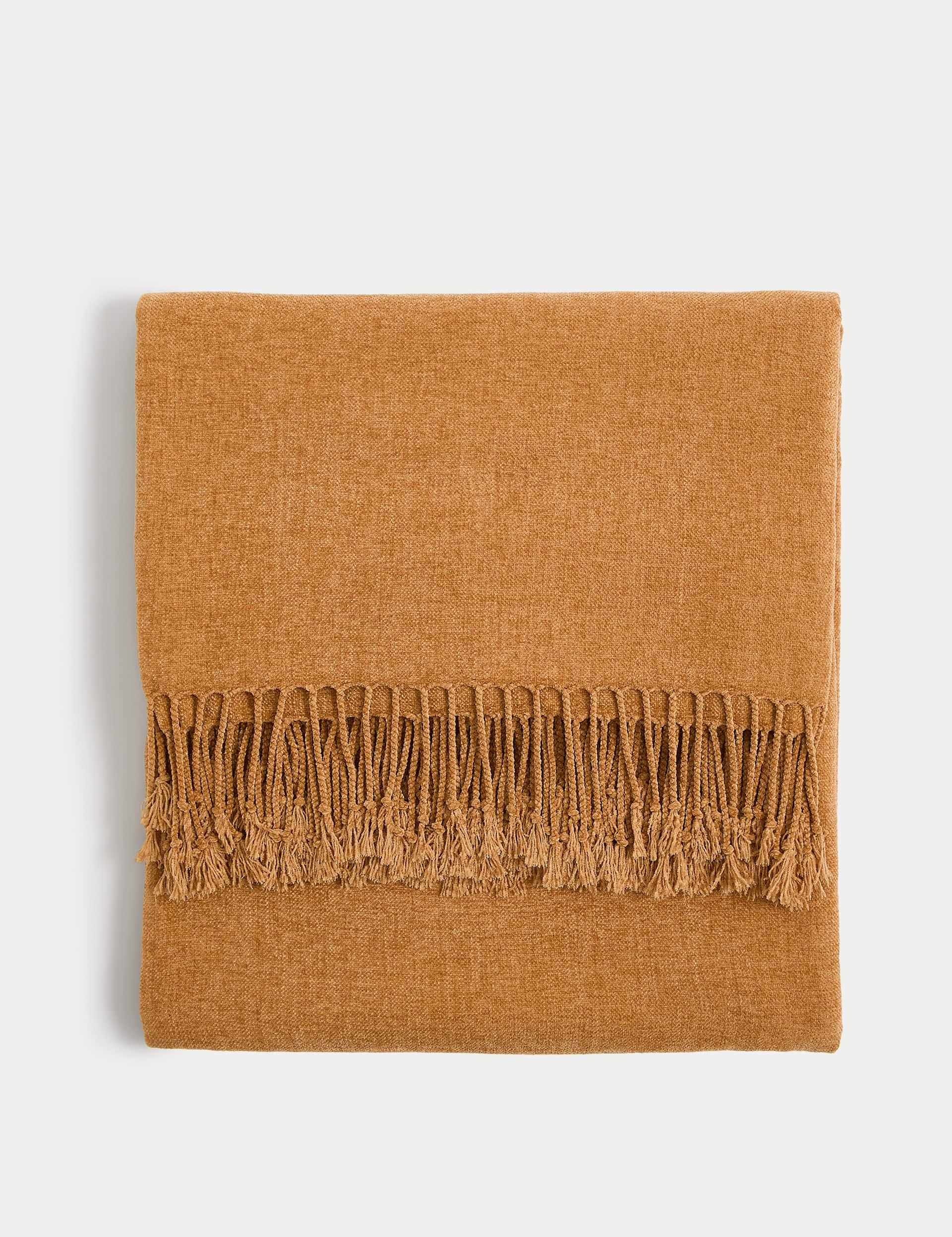 M&S Chenille Plain Throw - Caramel, Light Grey,Clay,Caramel