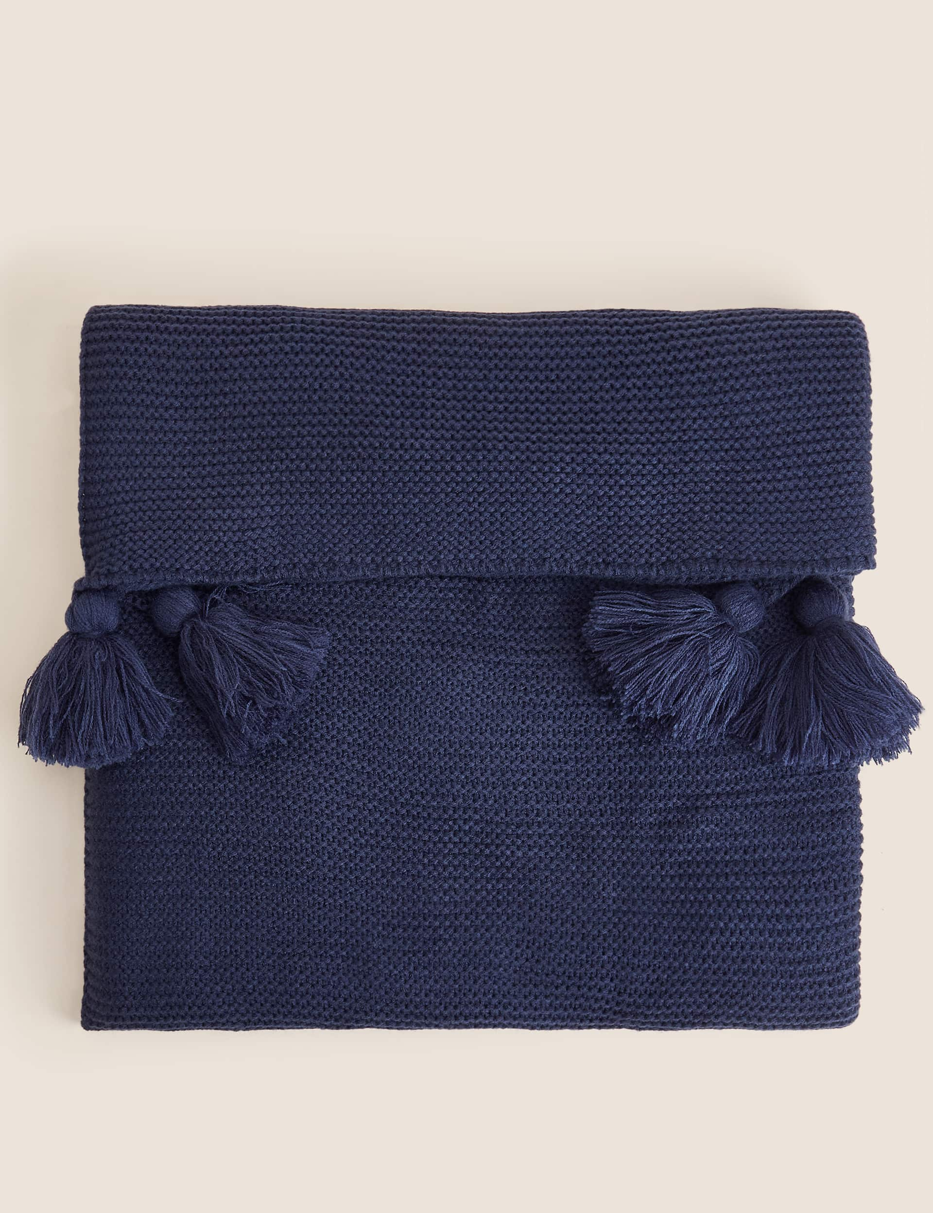 M&S Knitted Tassel Throw - Navy, Navy