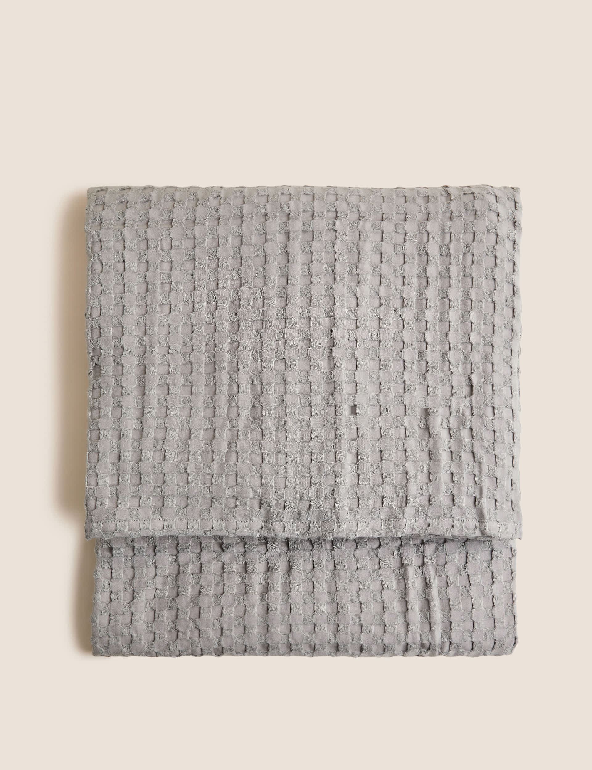 M&S Collection Pure Cotton Large Waffle Throw - Light Grey, Light Grey,Soft White,Neutral