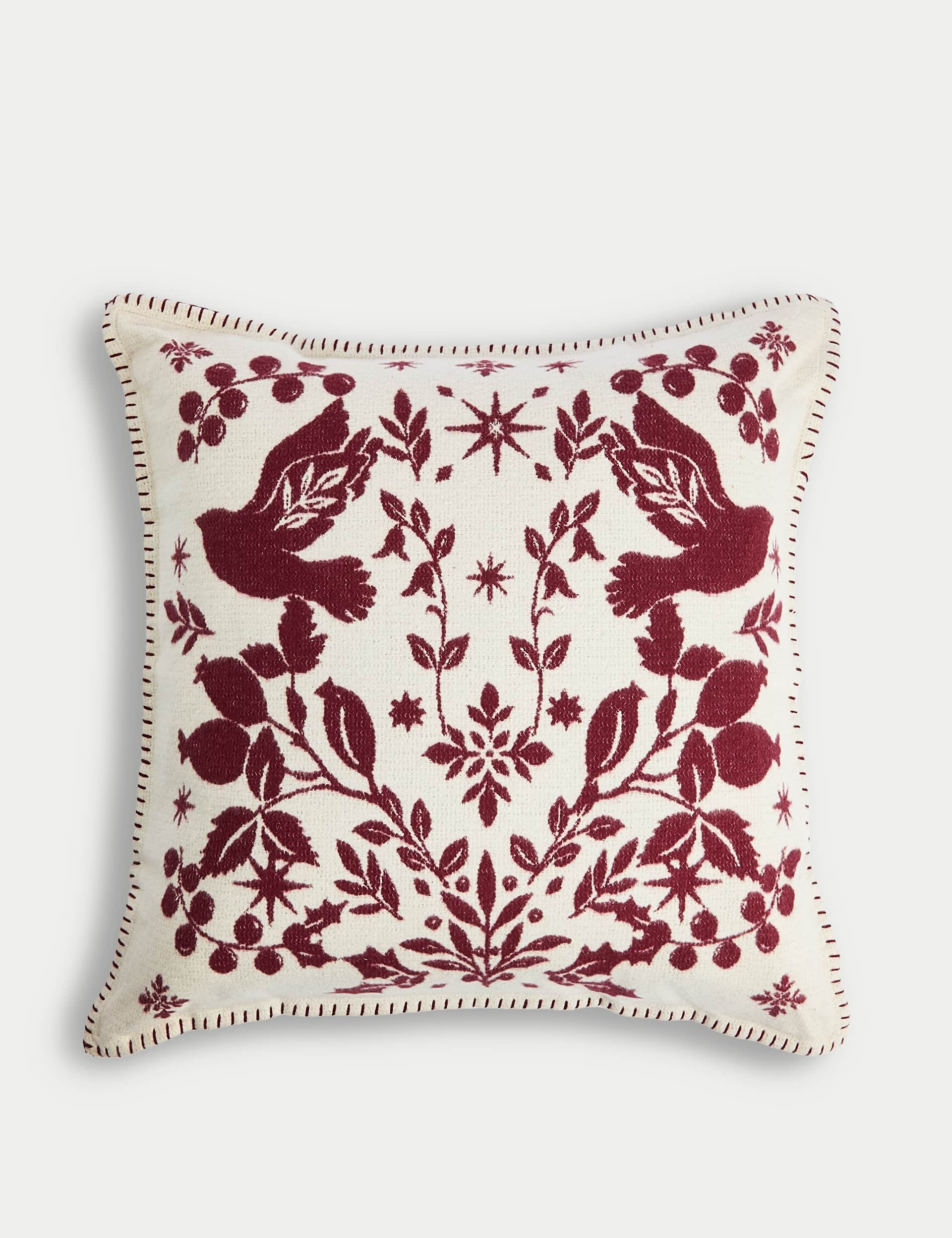 M&S Pure Cotton Bird Jacquard Cushion - Cream Mix, Cream Mix