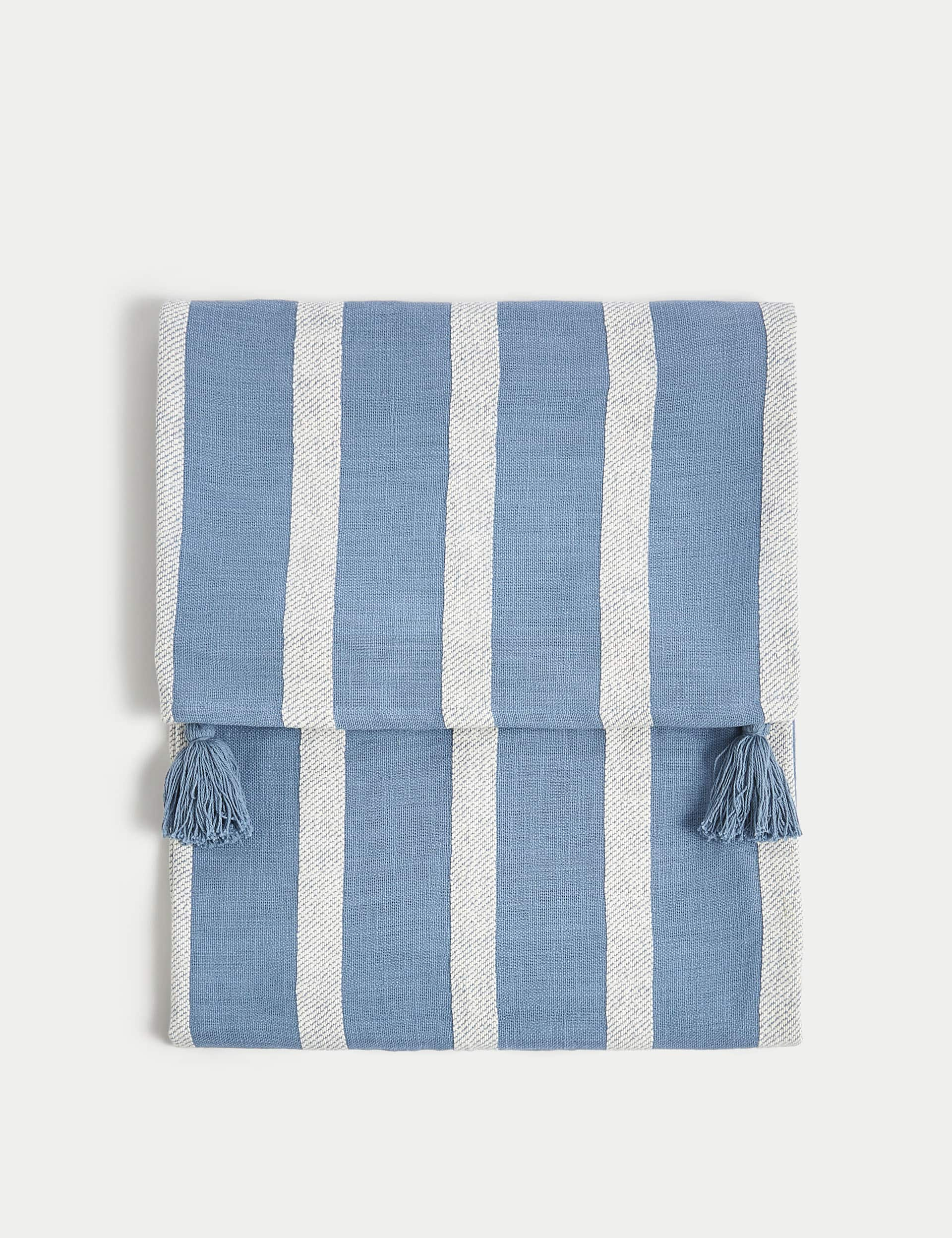 M&S Collection Pure Cotton Striped Lightweight Throw - Blue, Clay,Blue