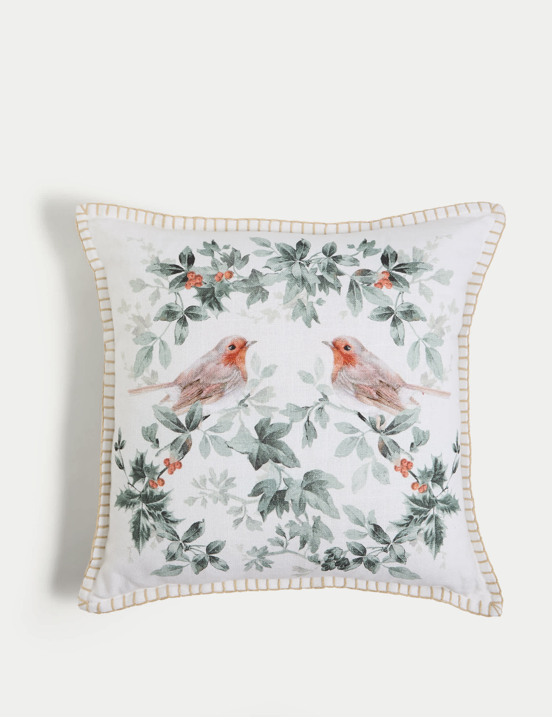 M&S Pure Cotton Robin Cushion - Ivory Mix, Ivory Mix