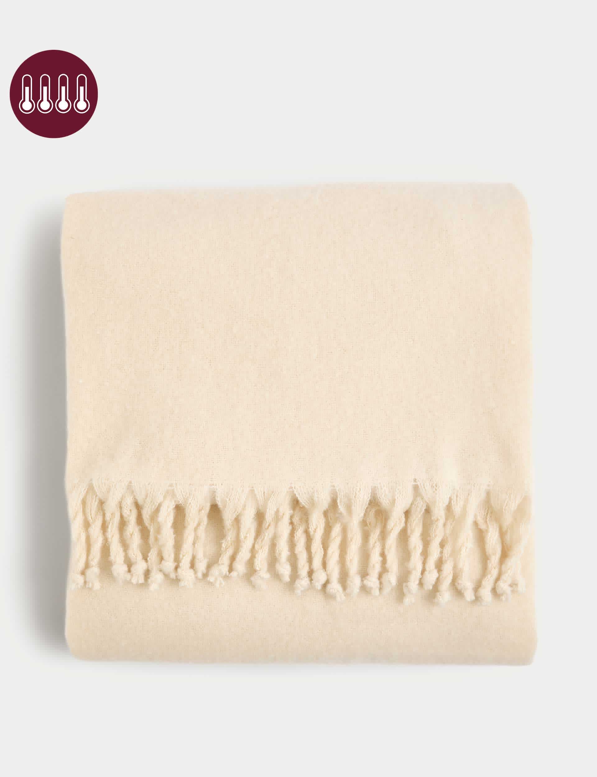 M&S Collection Faux Mohair Throw - Cream, Cream,Camel