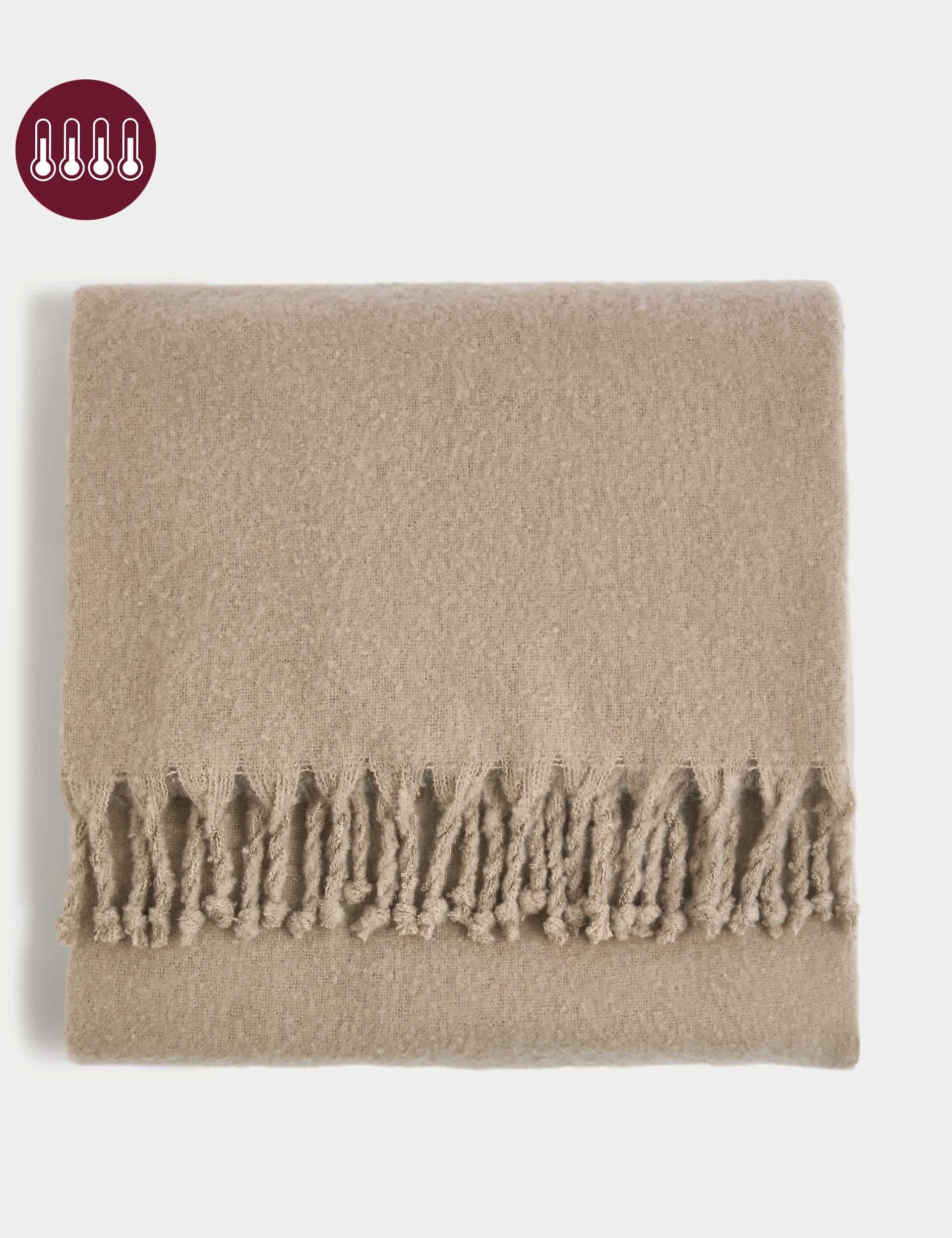 M&S Faux Mohair Throw - Grey, Cream,Camel,Grey