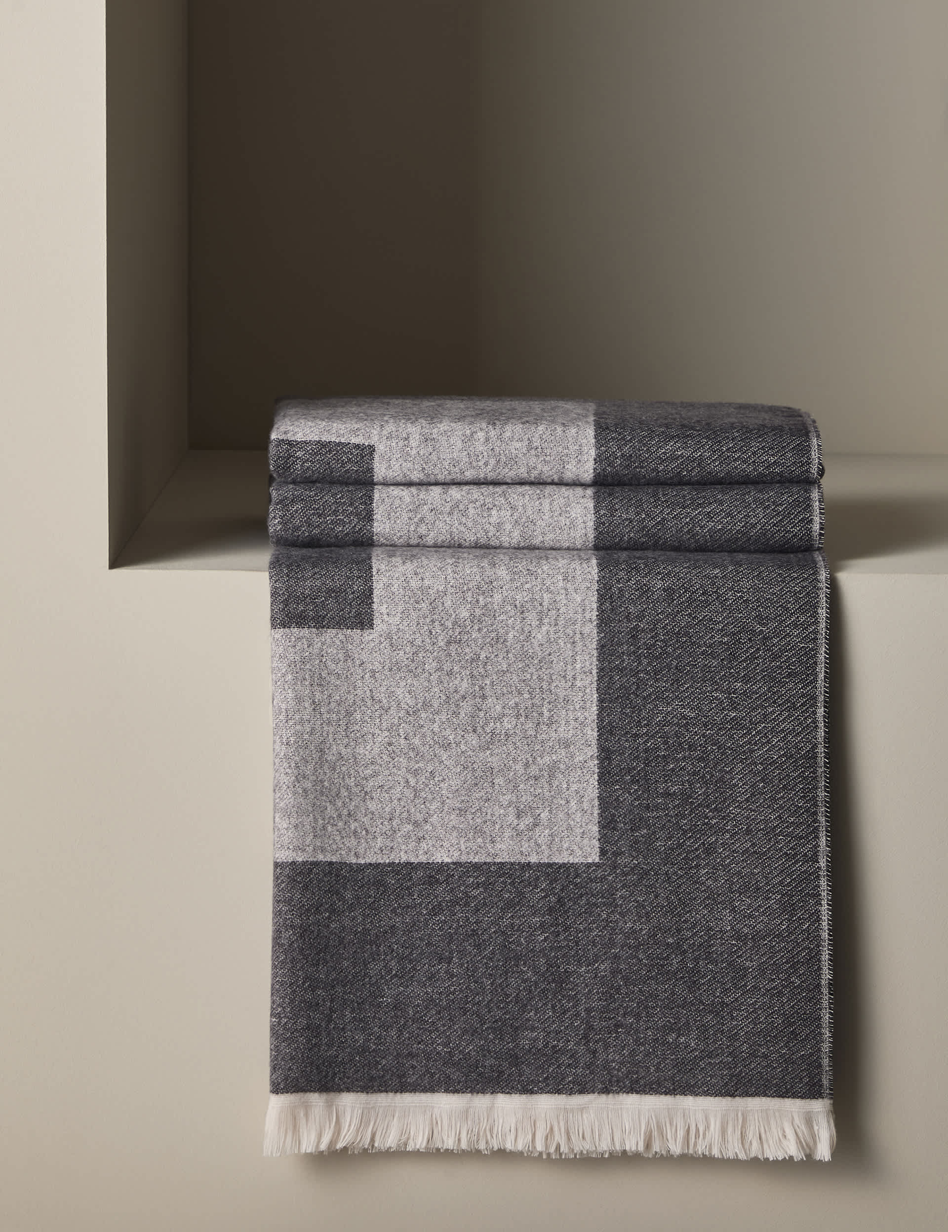 M&S X Kelly Hoppen Border Throw - Grey Mix, Grey Mix