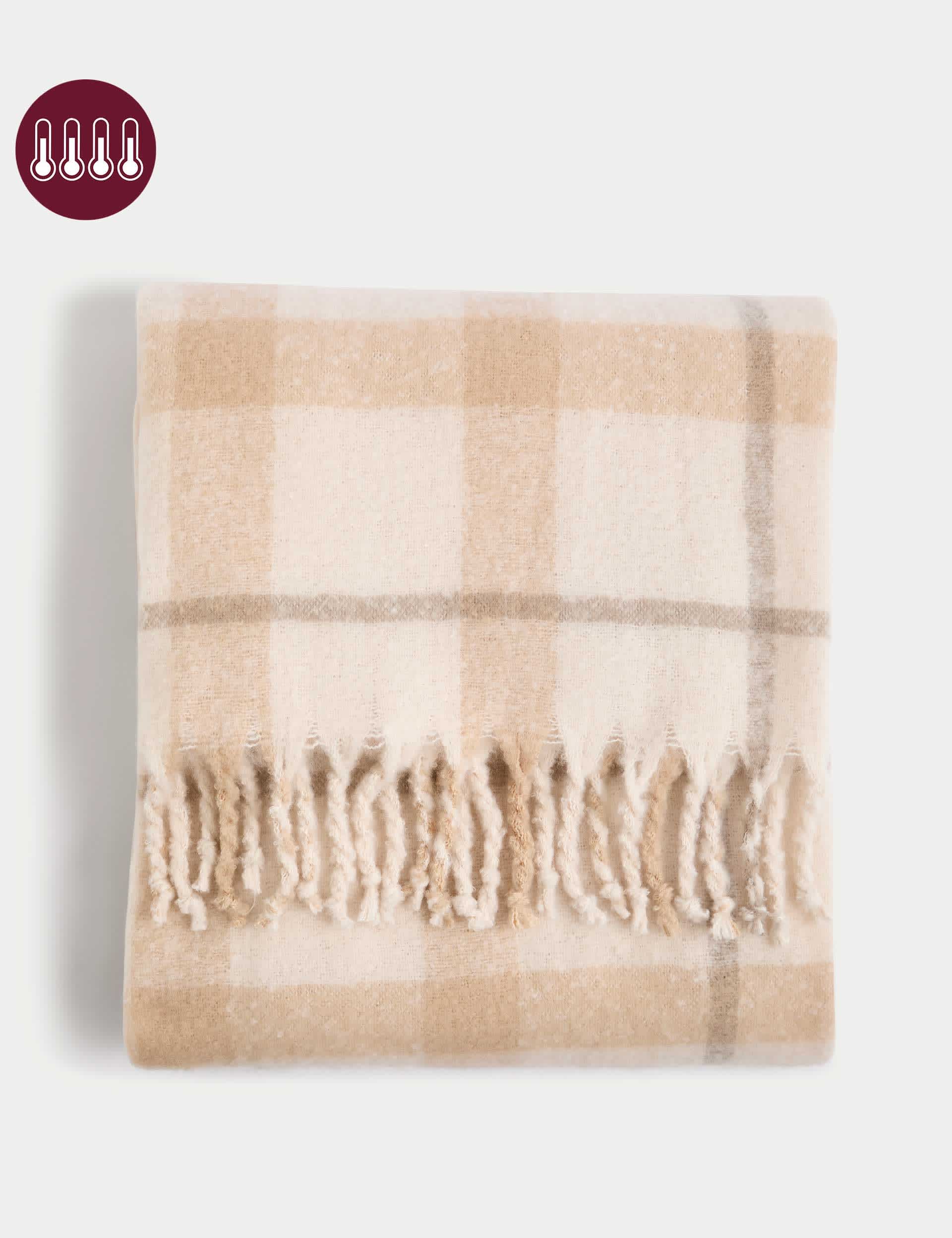 M&S Faux Mohair Checked Throw - Cream Mix, Cream Mix