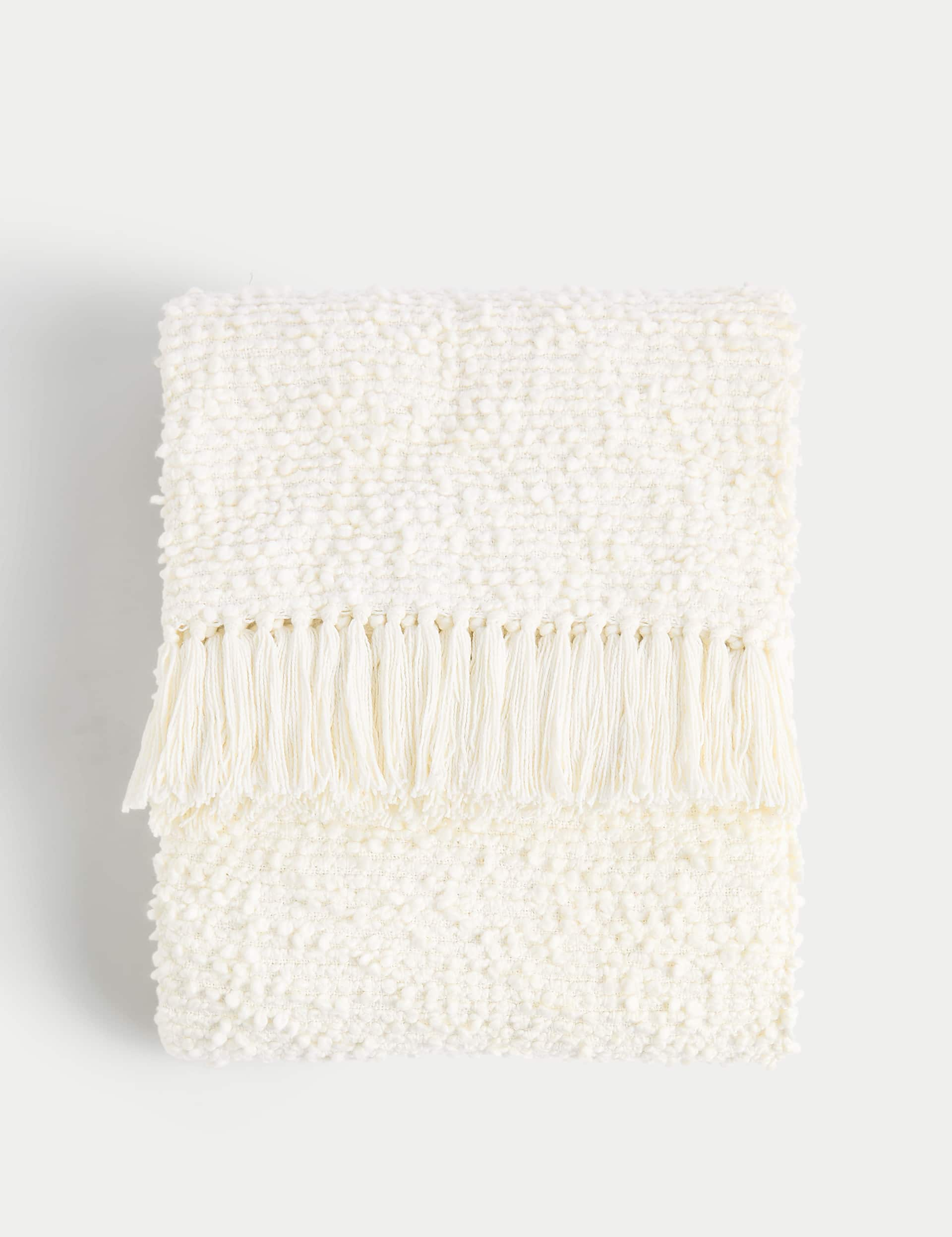 M&S Pure Cotton Boucl Throw - Cream, Cream,Neutral,Rust