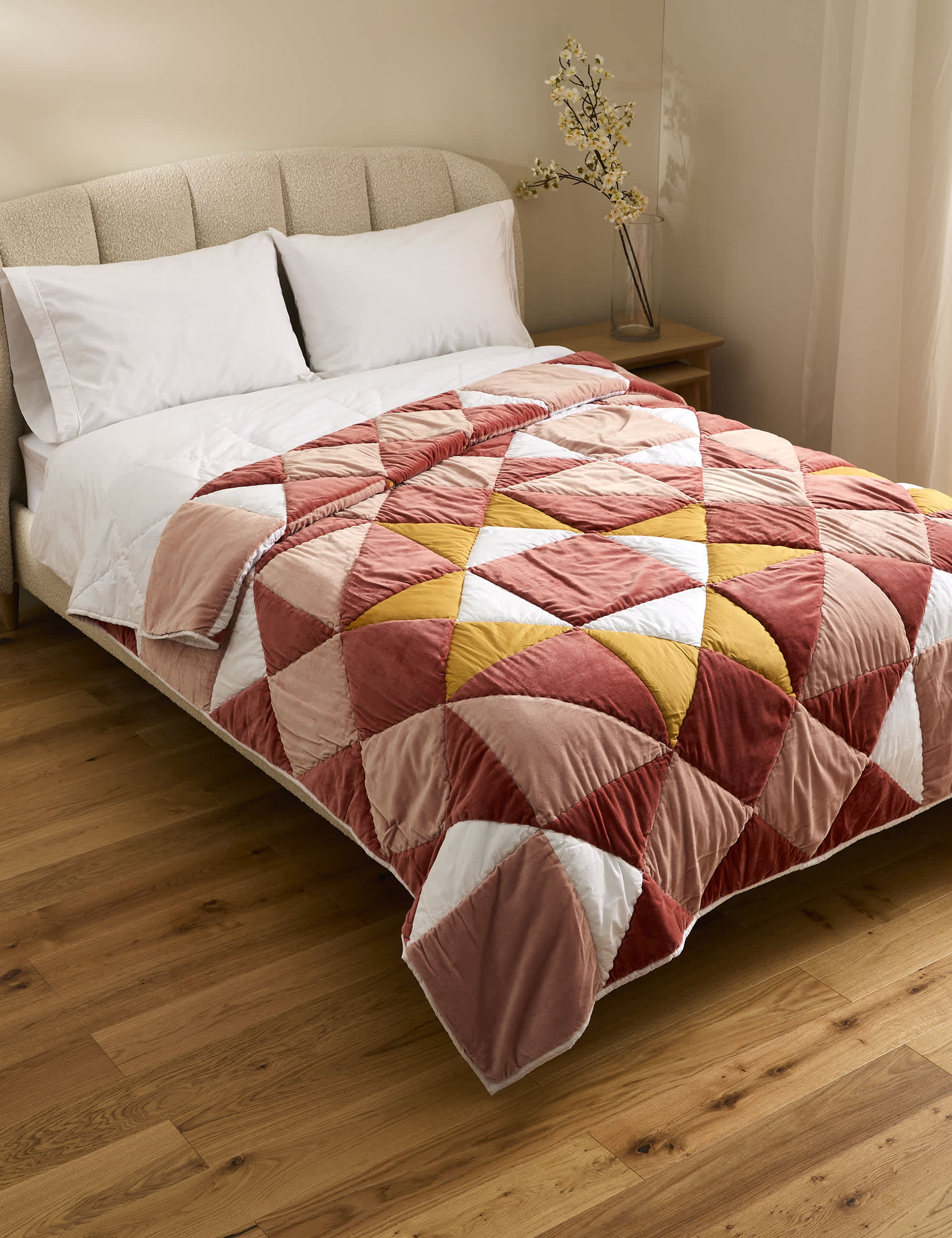 M&S Velvet Patchwork Bedspread - Large - Pink Mix, Pink Mix