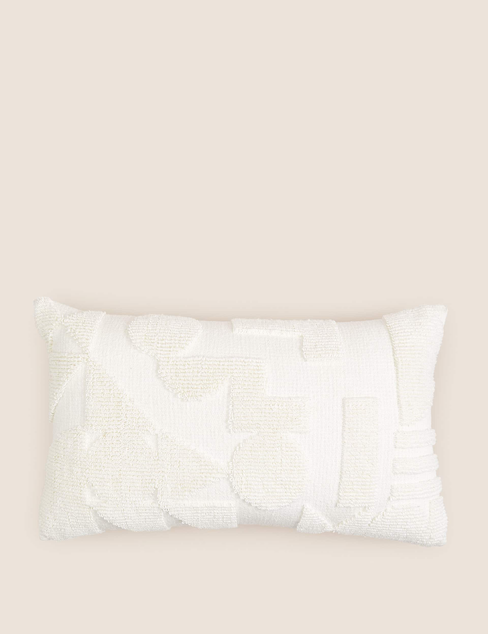 M&S Cotton Rich Geometric Bolster Cushion - Ecru, Ecru