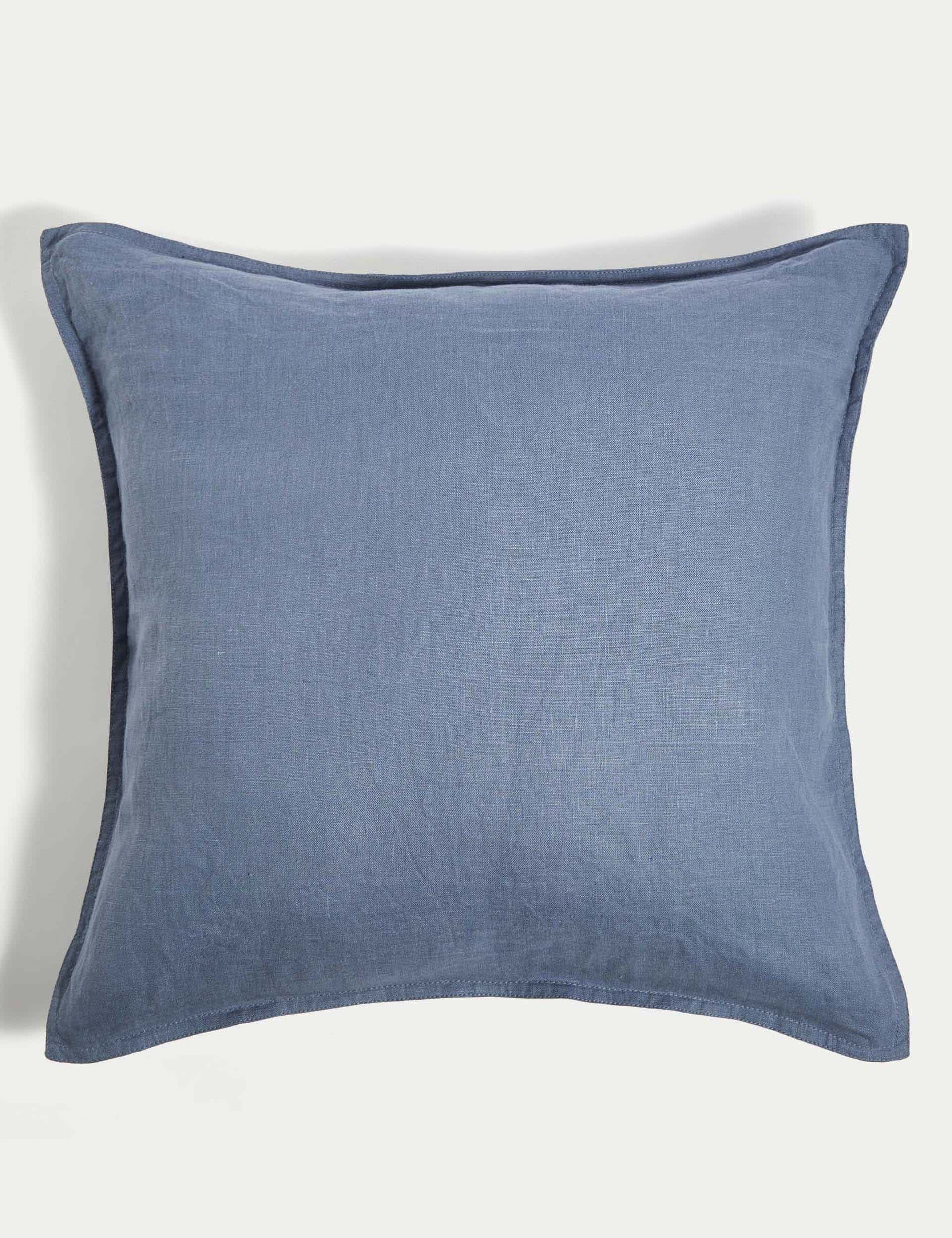 M&S Collection Pure Linen Cushion - Blue, Blue