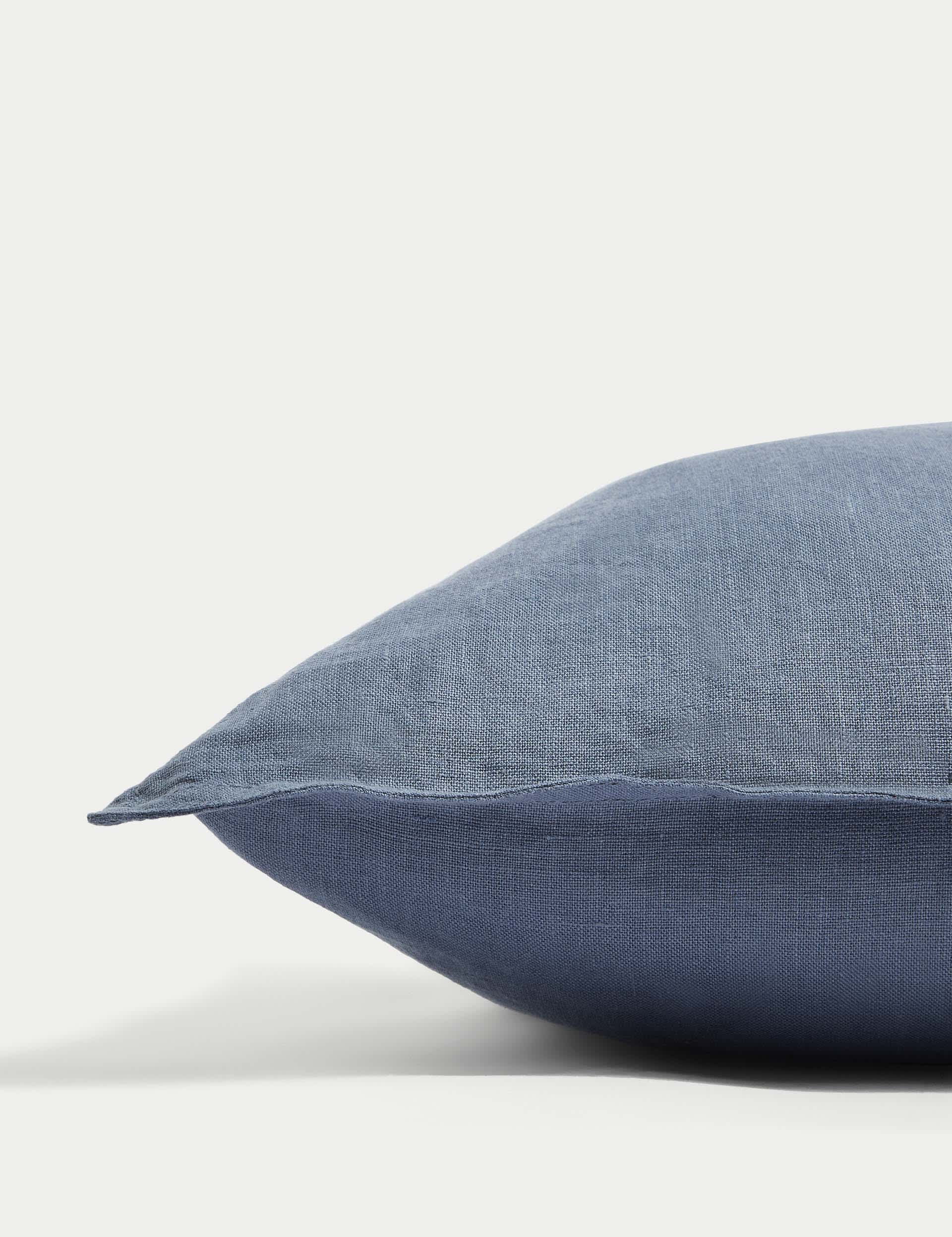 M&S Collection Pure Linen Cushion - Blue, Blue,Ecru