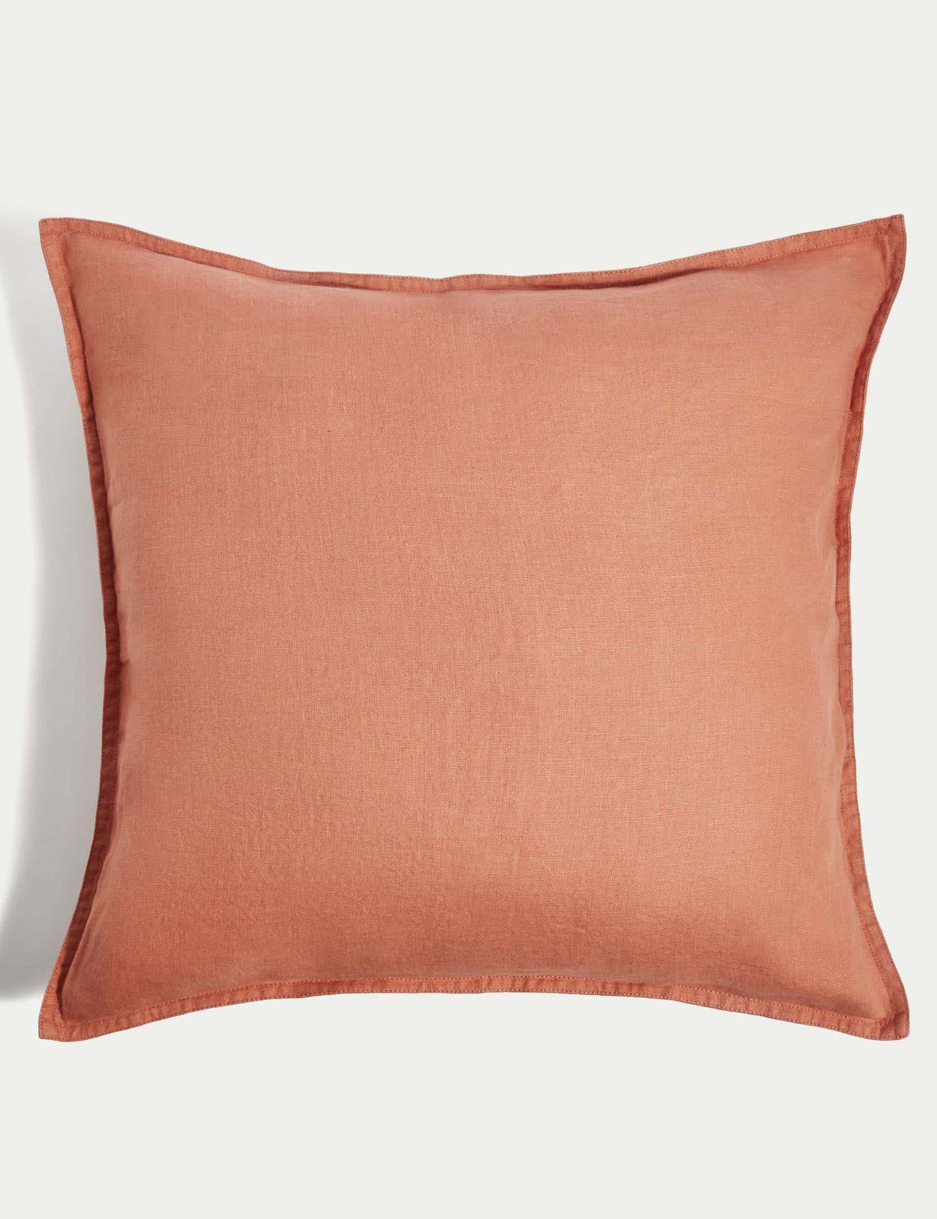 M&S Pure Linen Cushion - Clay, Clay,Ecru,Blue