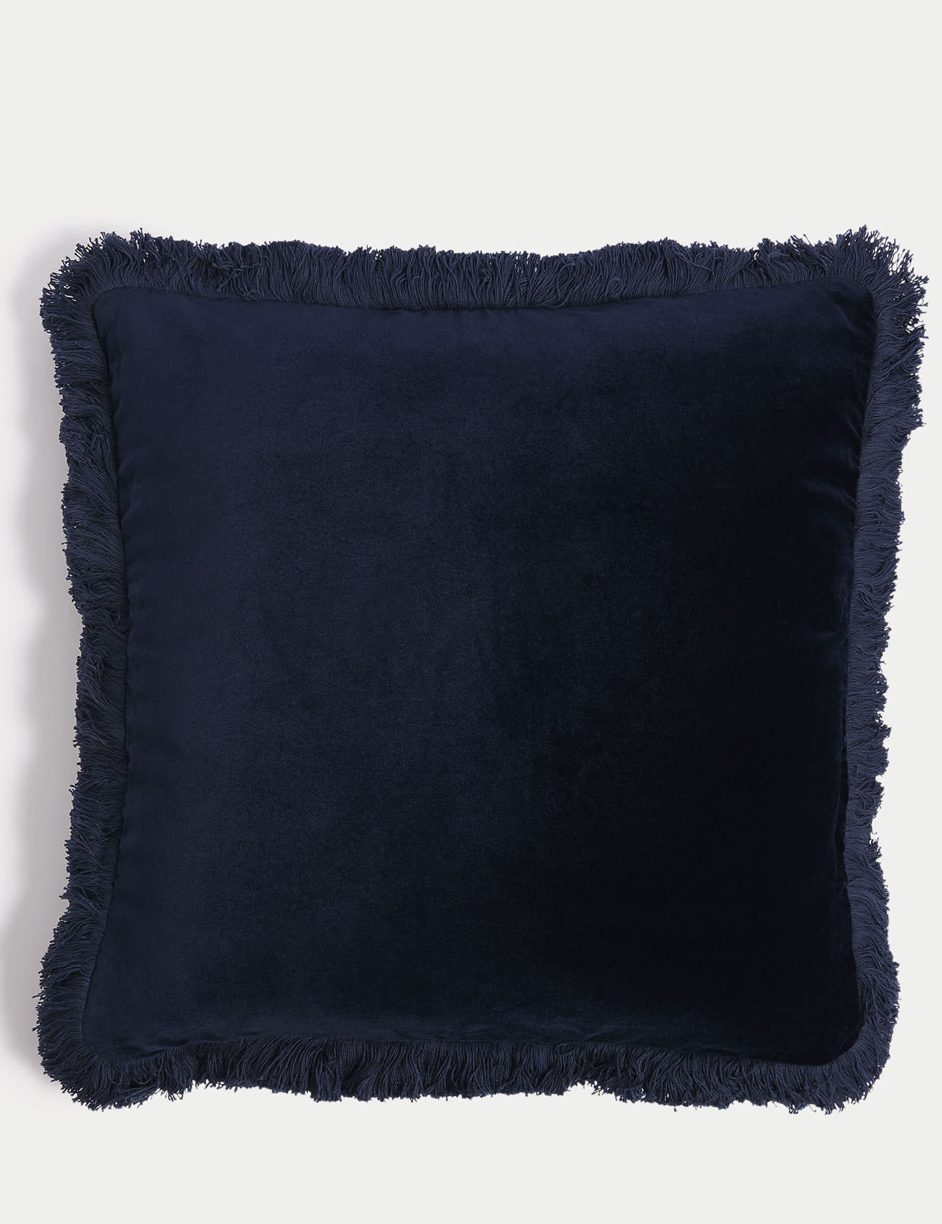 M&S Pure Cotton Velvet Fringed Cushion - Navy, Grey,Navy