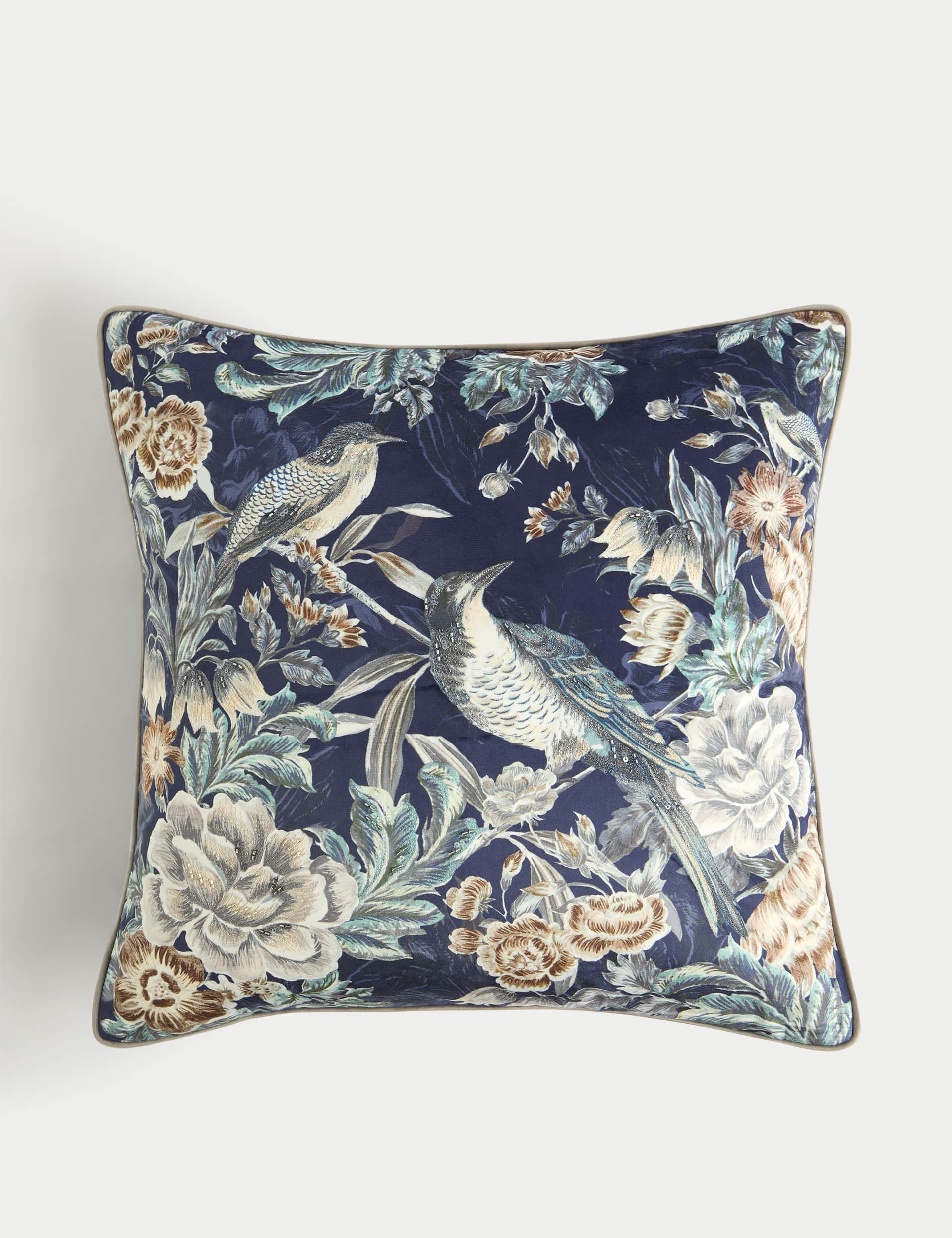 M&S Velvet Bird Embellished Cushion - Navy Mix, Navy Mix