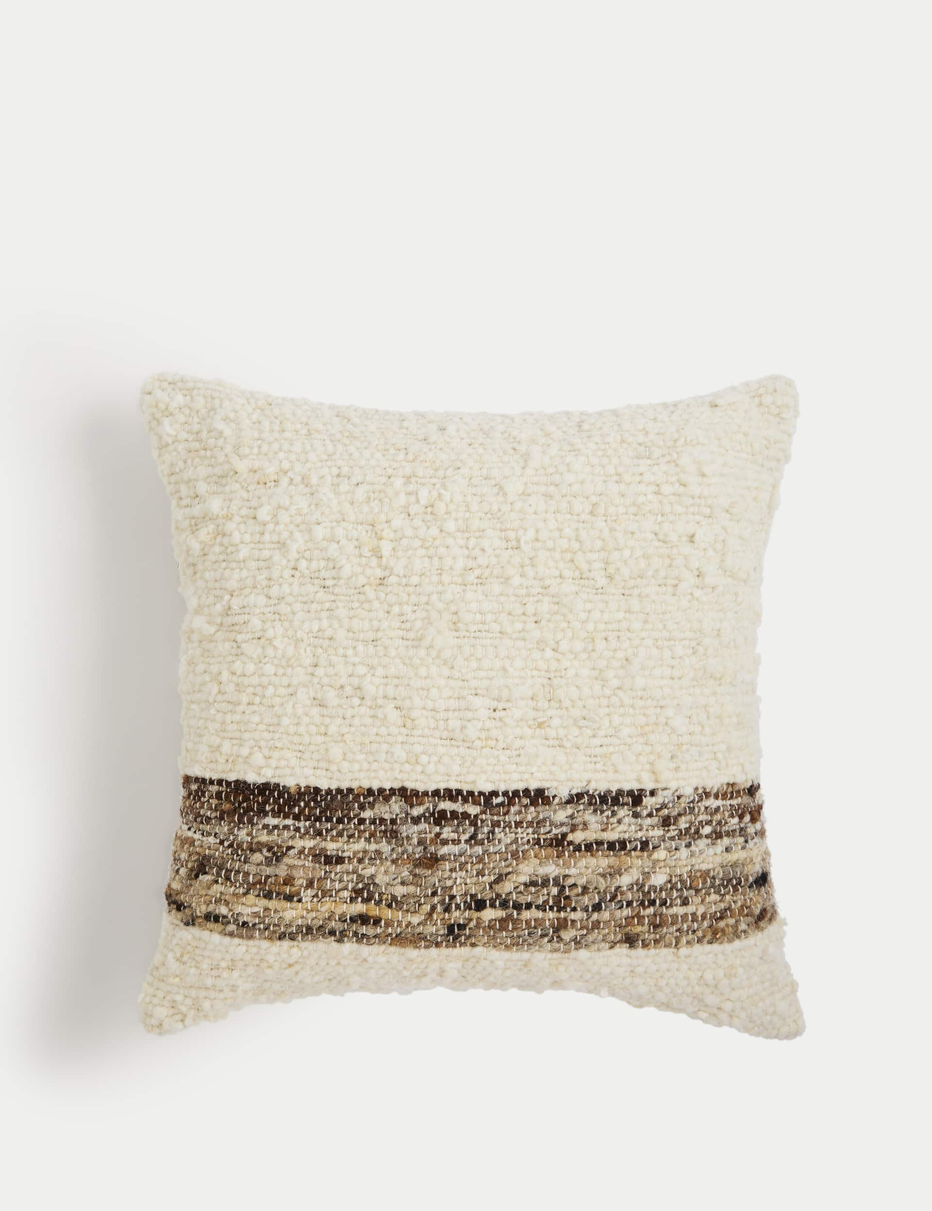 M&S Wool Rich Woven Textured Cushion - Ecru Mix, Ecru Mix