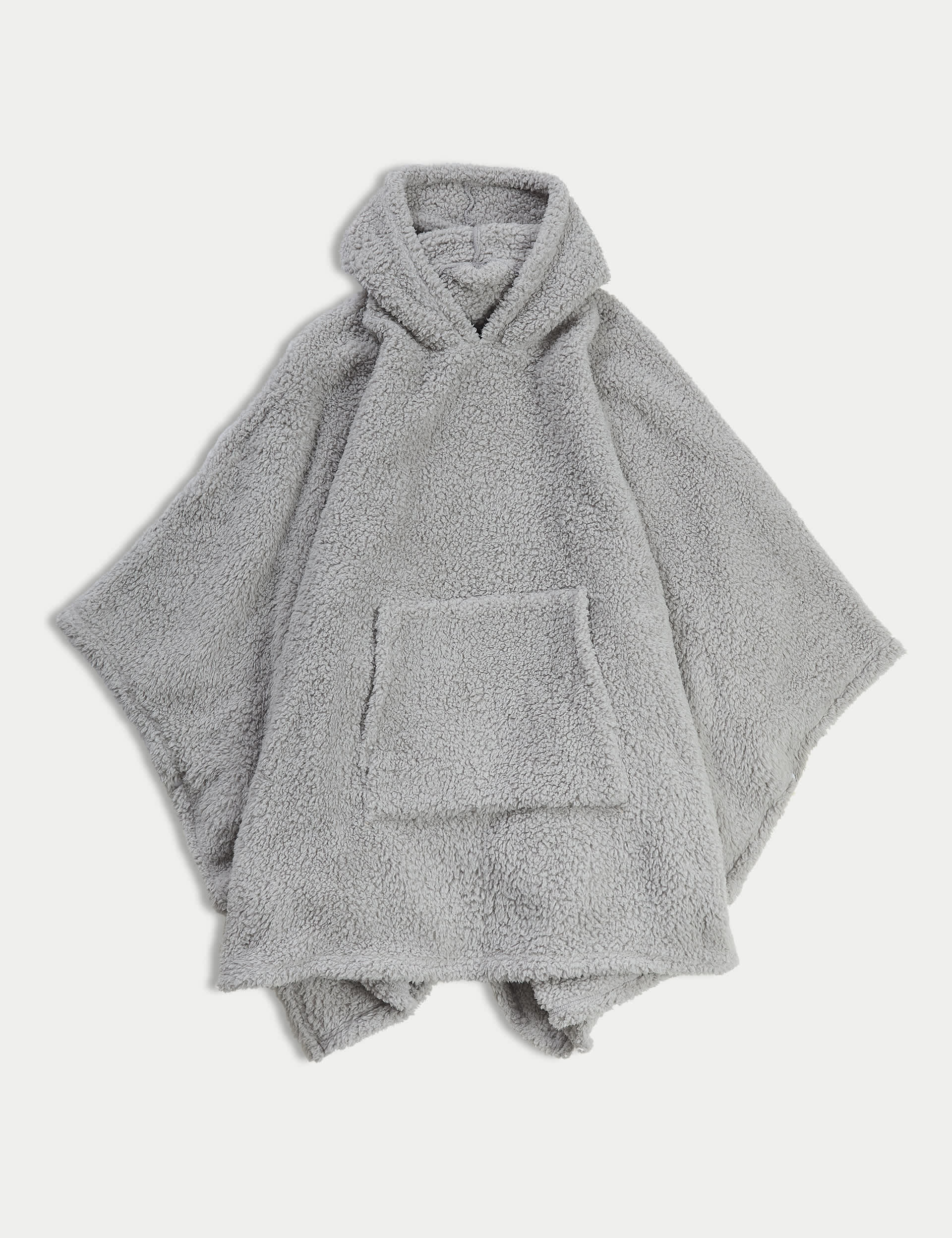 The M&S Snuggle Teddy Fleece Hooded Blanket - Large - Grey, Navy,Grey