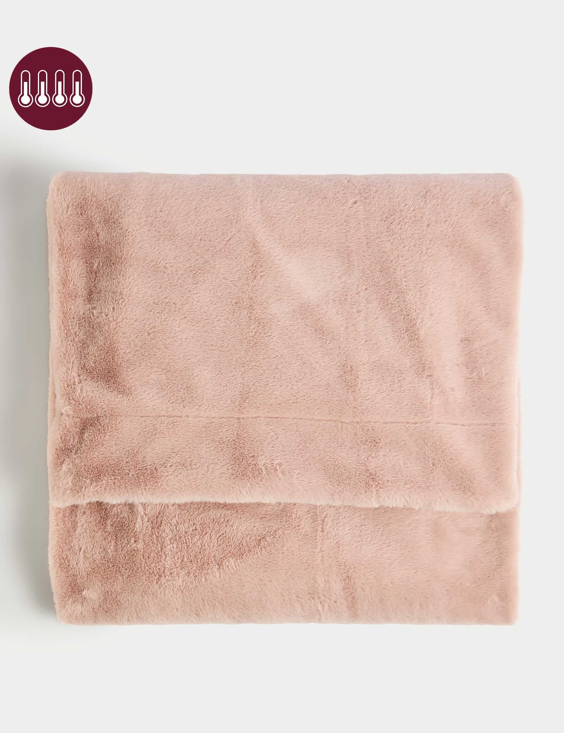 M&S Supersoft Faux Fur Throw - MED - Soft Pink, Red,Soft Pink,Light Grey,Cream,Dark Green