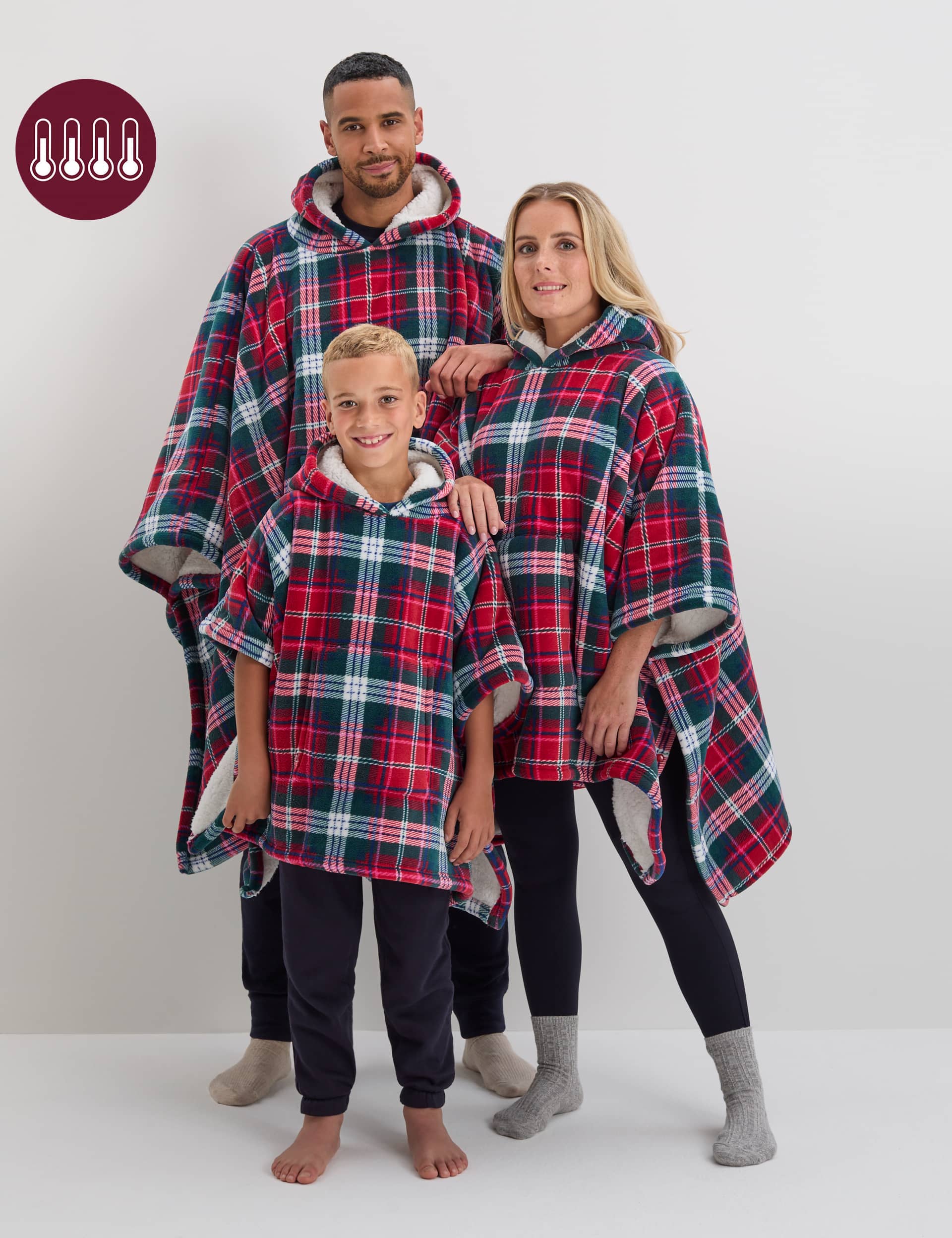 The M&S Snuggle Borg Fleece Checked Hooded Blanket - MED - Red Mix, Red Mix