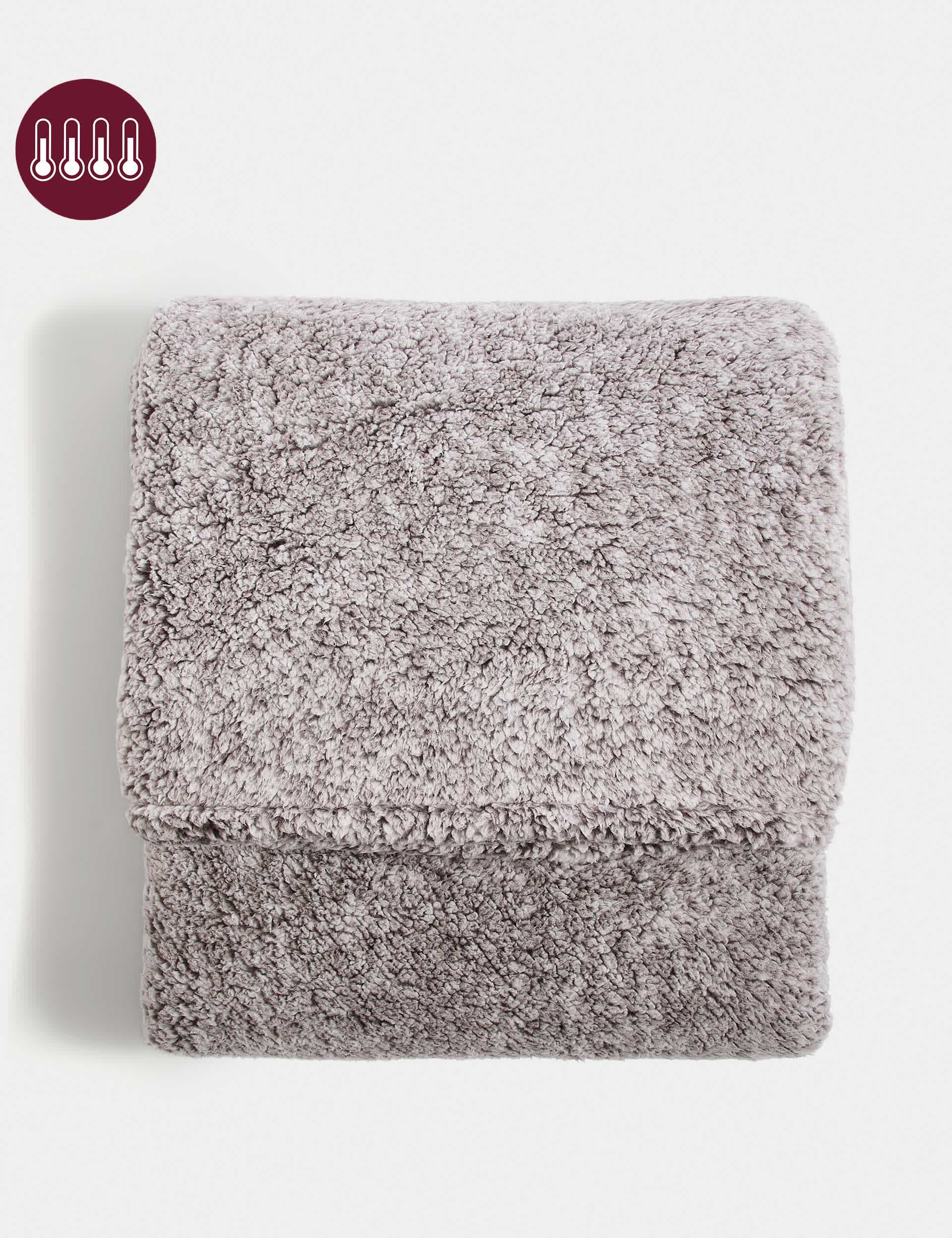 M&S Teddy Fleece Plain Throw - Grey, Grey,Natural