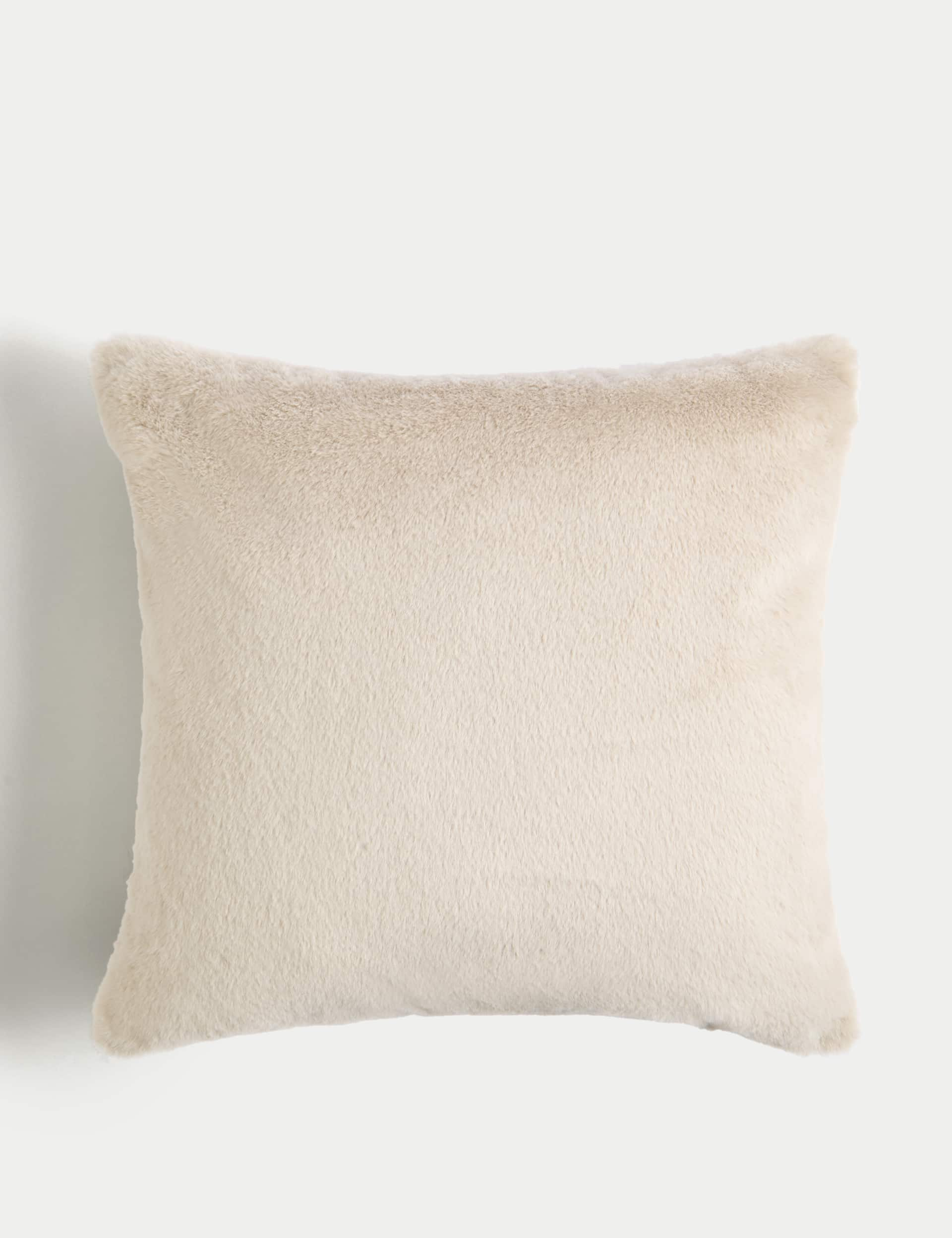 M&S Collection Faux Fur Cushion - Neutral, Light Grey,Dark Green,Cream,Rust,Neutral,Red