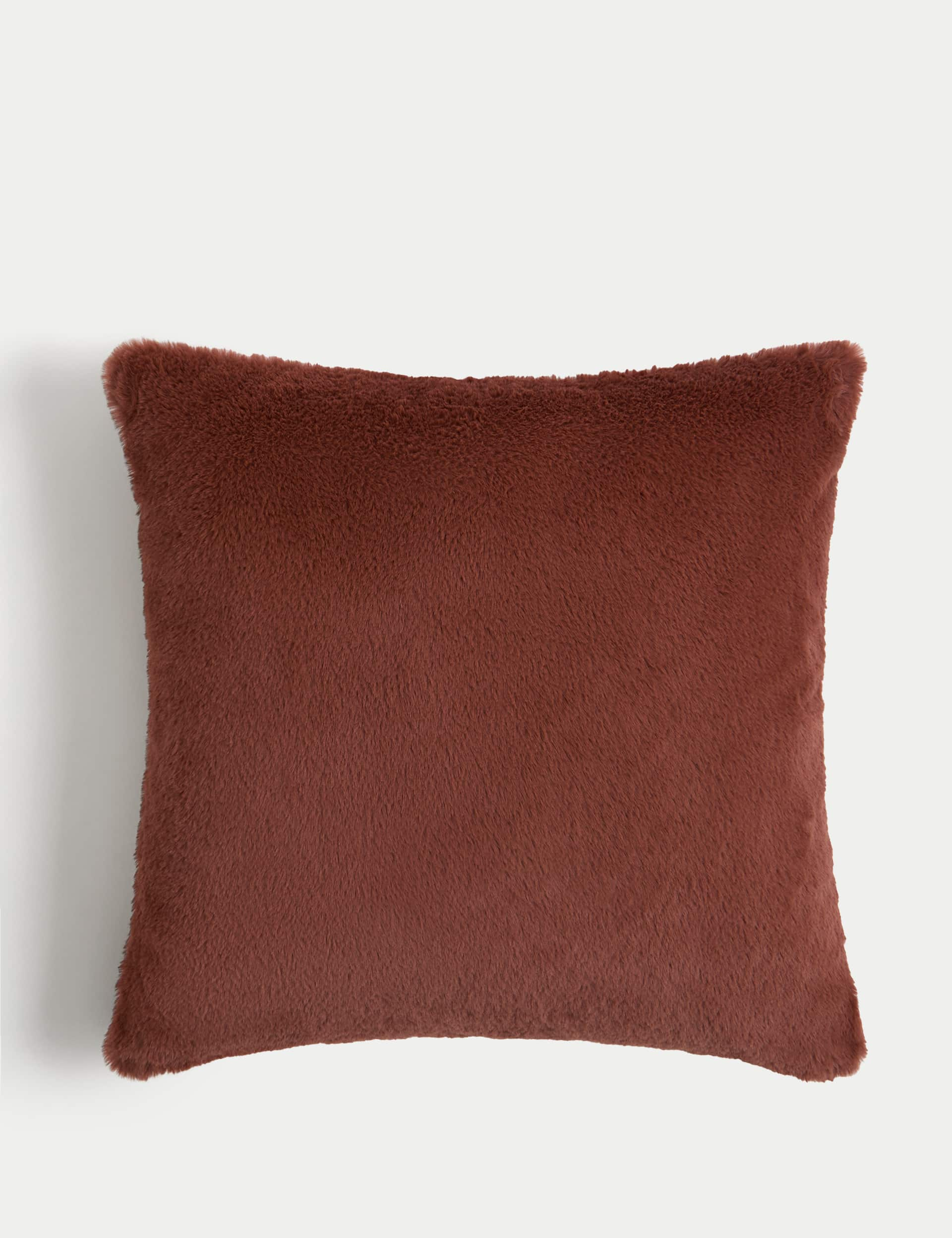 M&S Collection Faux Fur Cushion - Rust, Soft Pink,Light Grey,Dark Green,Cream,Rust,Neutral,Red