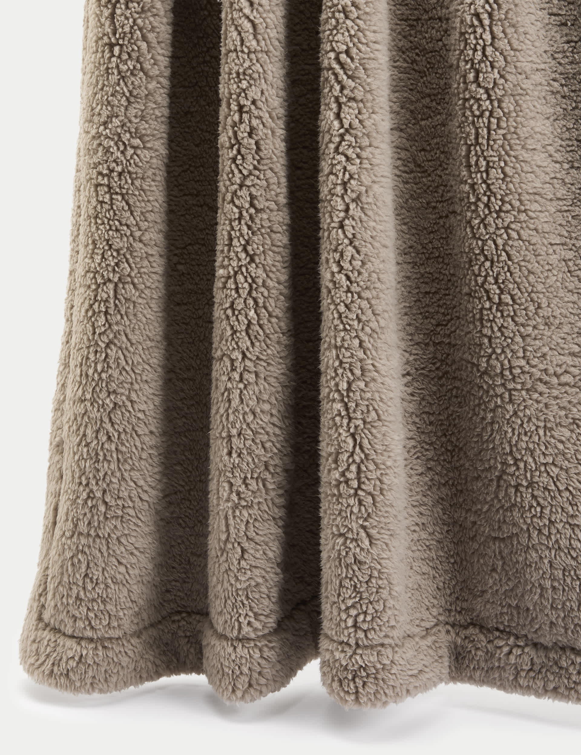 M&S Collection Borg Fleece Throw - Large - Mid Grey, Neutral,Mid Grey,Cream